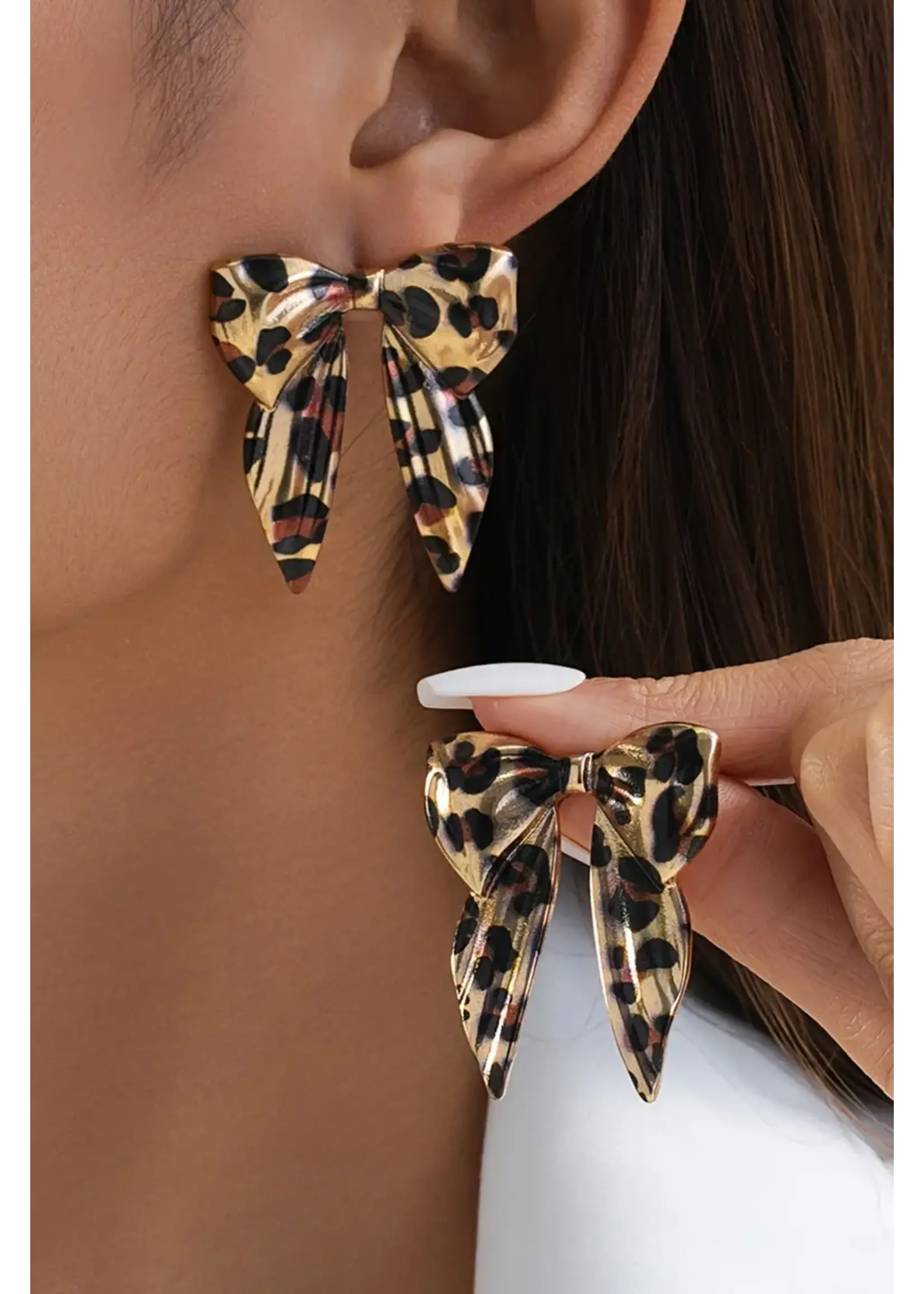 Leopard Bow Knot Stud Earrings