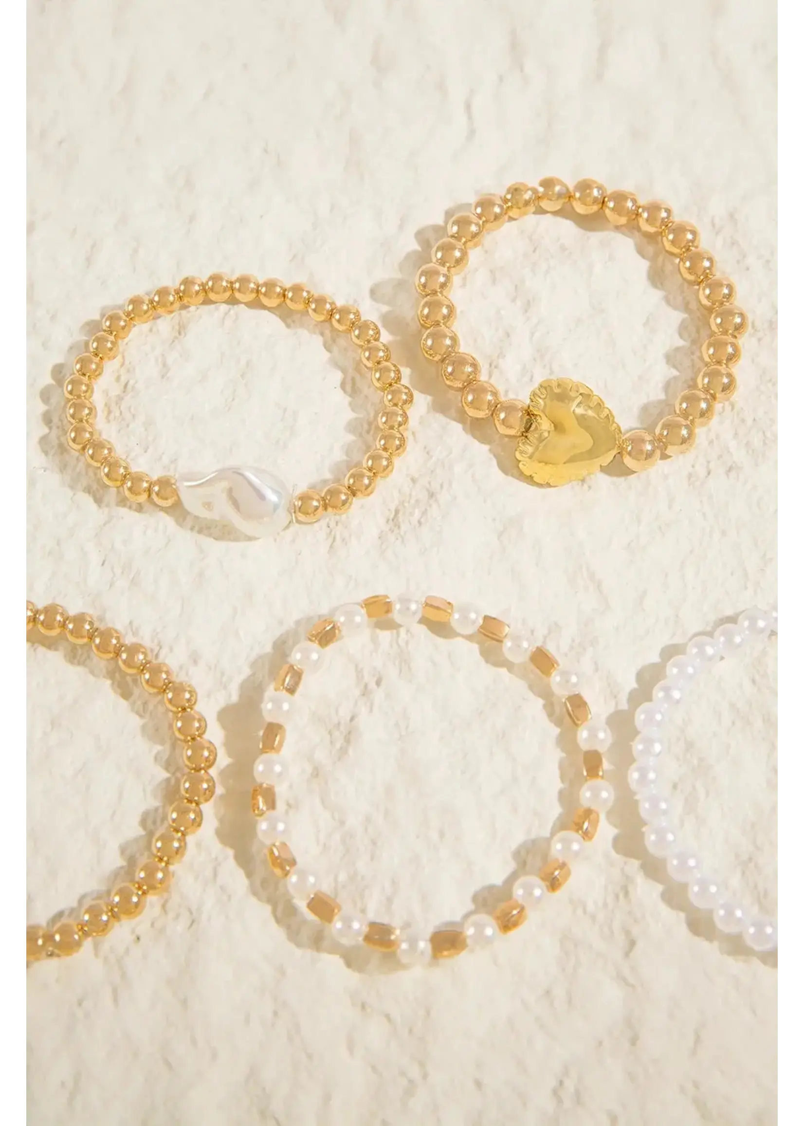 Stretch Gold Plated Faux Pearl Bracelet 10pc Set