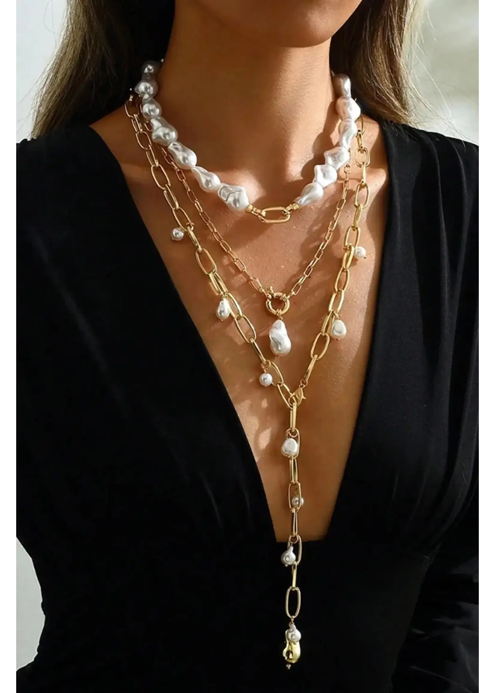 Gold Plated Multi Layer Faux Pearl 3pc Set