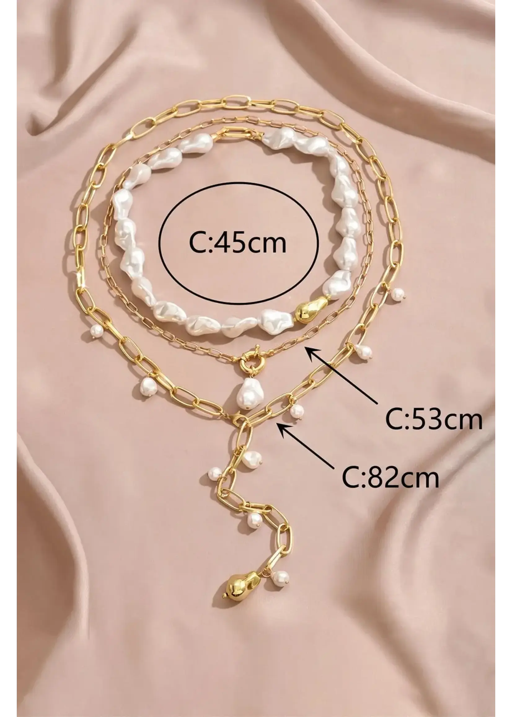 Gold Plated Multi Layer Faux Pearl 3pc Set