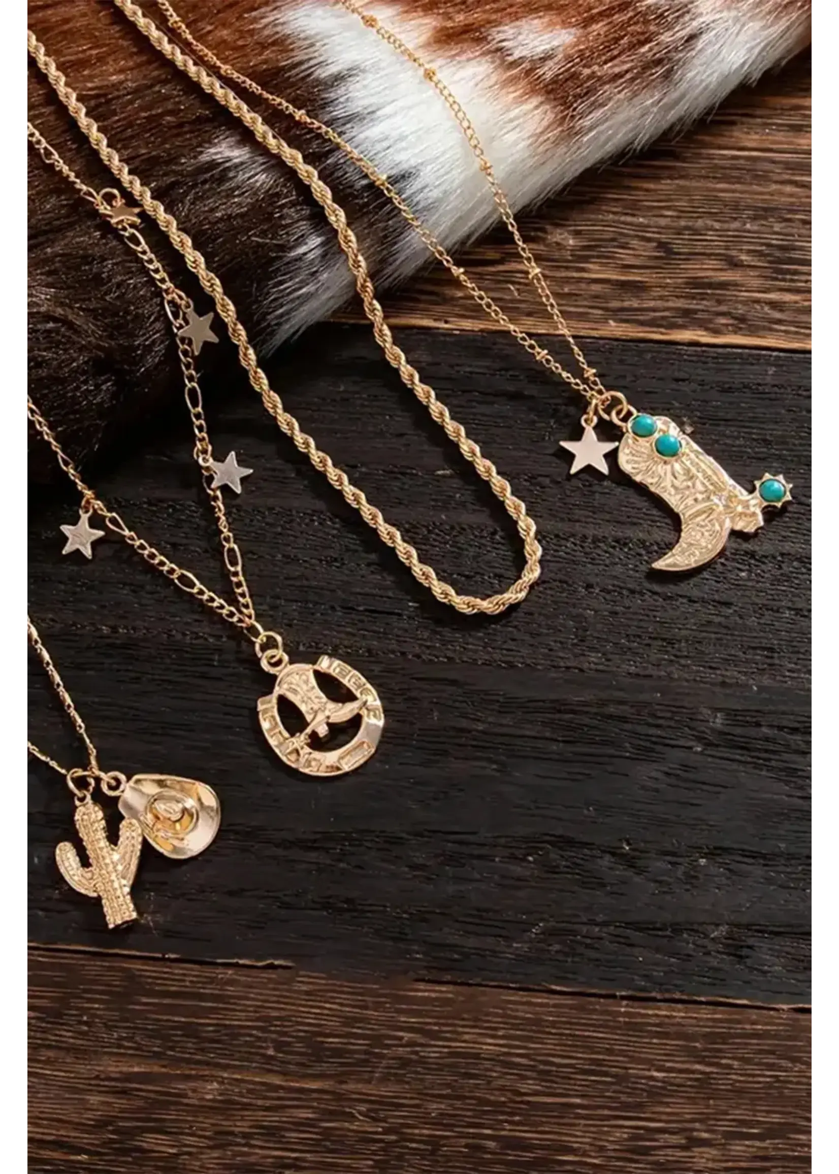 4pcs Gold Plated Turquoise Boot Pendant Western Necklace Set