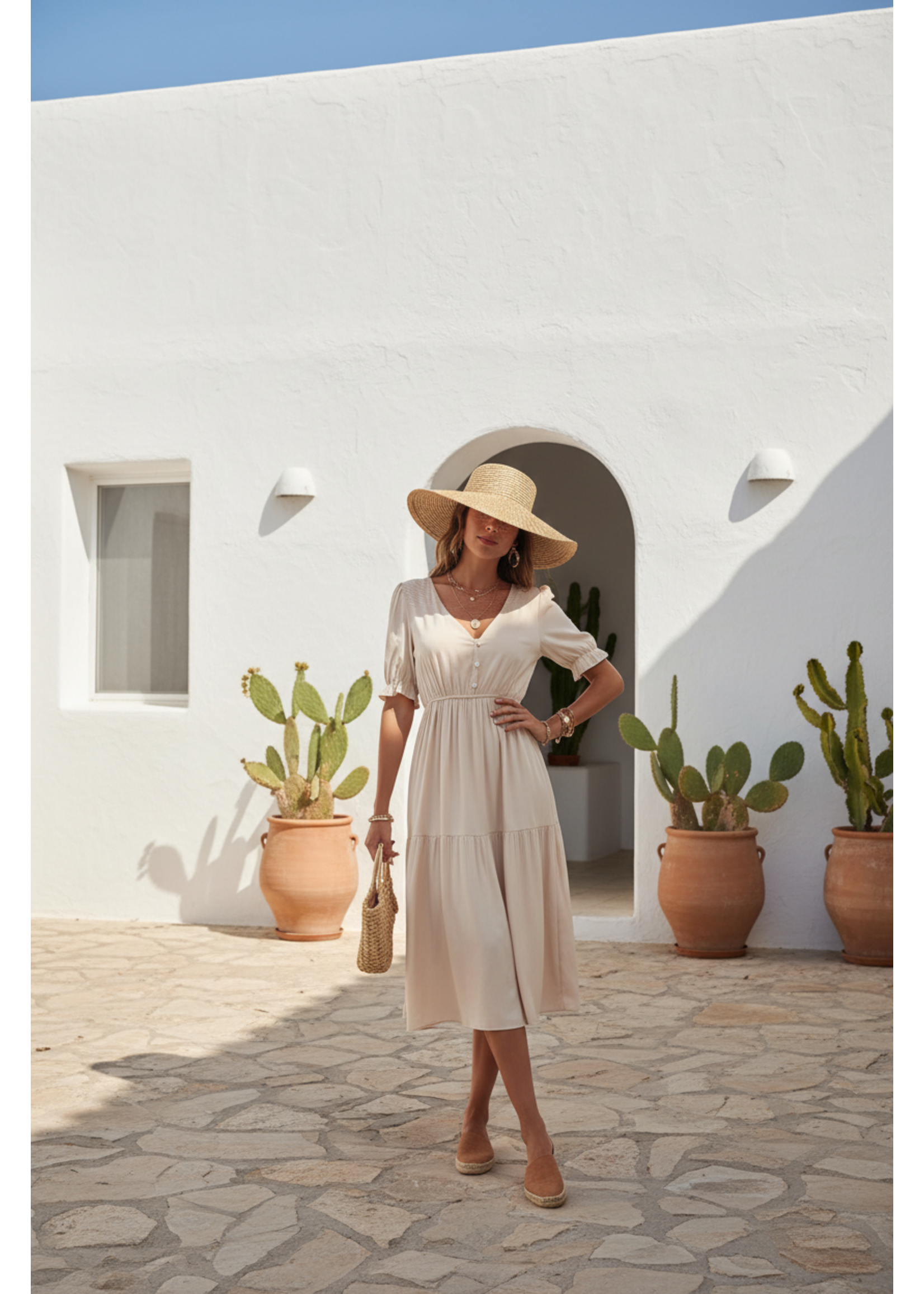 Solid Color High Waist Midi Dress