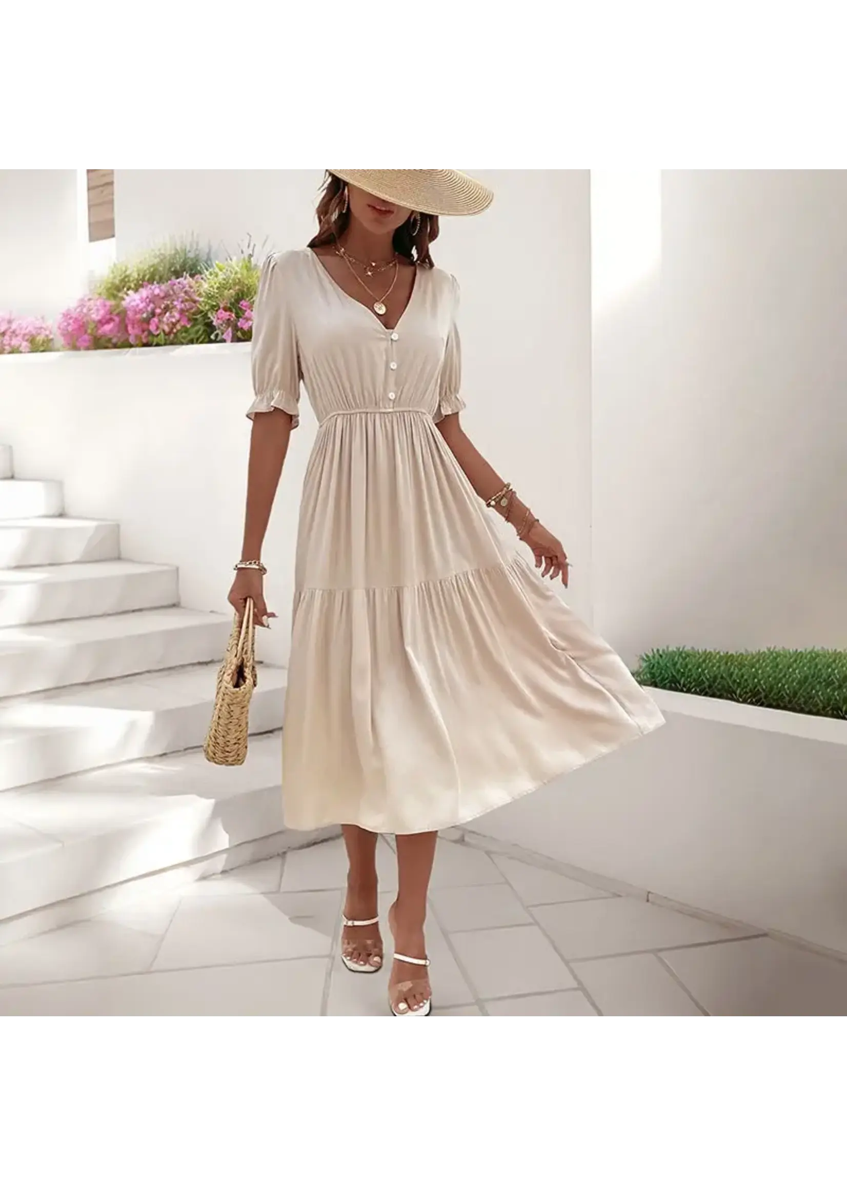 Solid Color High Waist Midi Dress