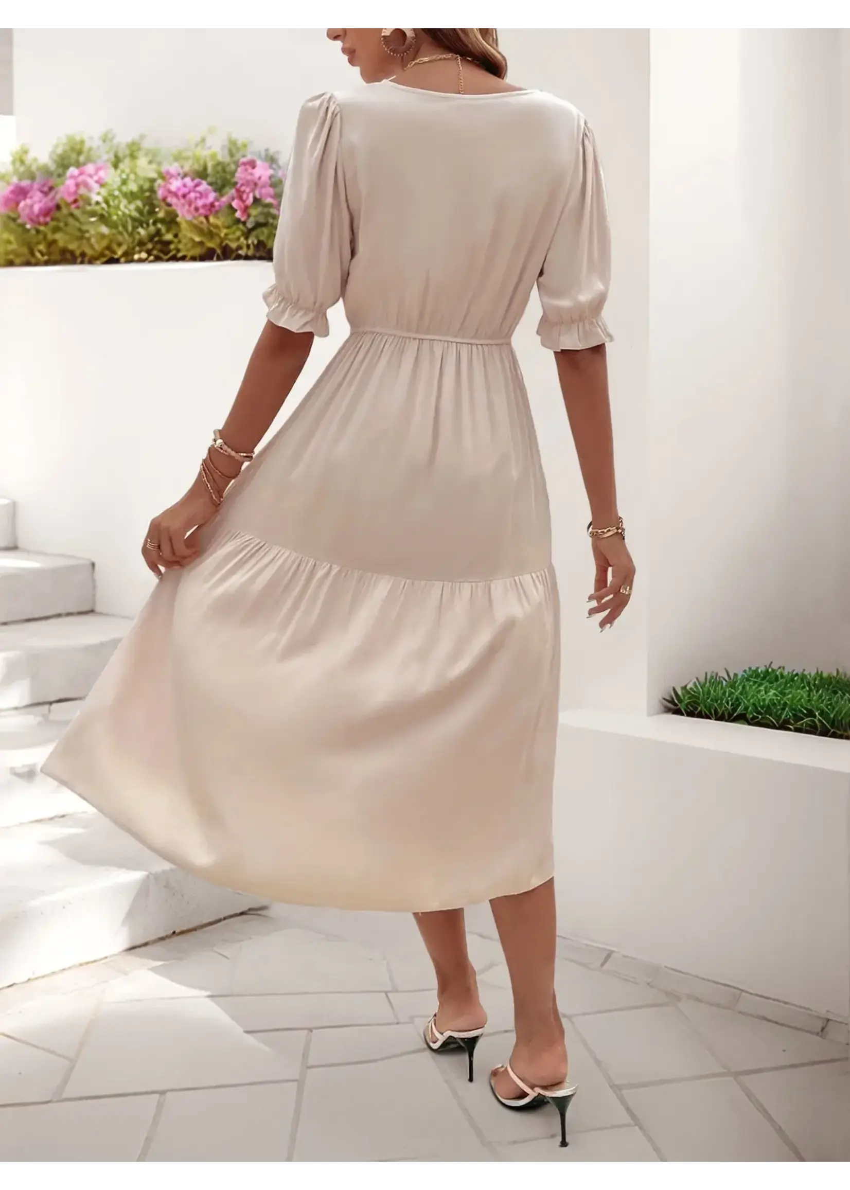 Solid Color High Waist Midi Dress