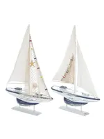 White Wood Sail Boat Handmade Decorative Sculpture