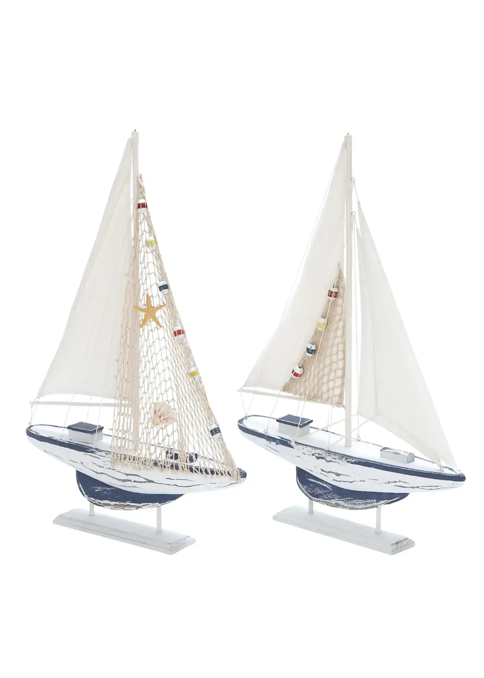 White Wood Sail Boat Handmade Decorative Sculpture