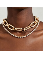 Double Bejeweled Chain Choker Necklace