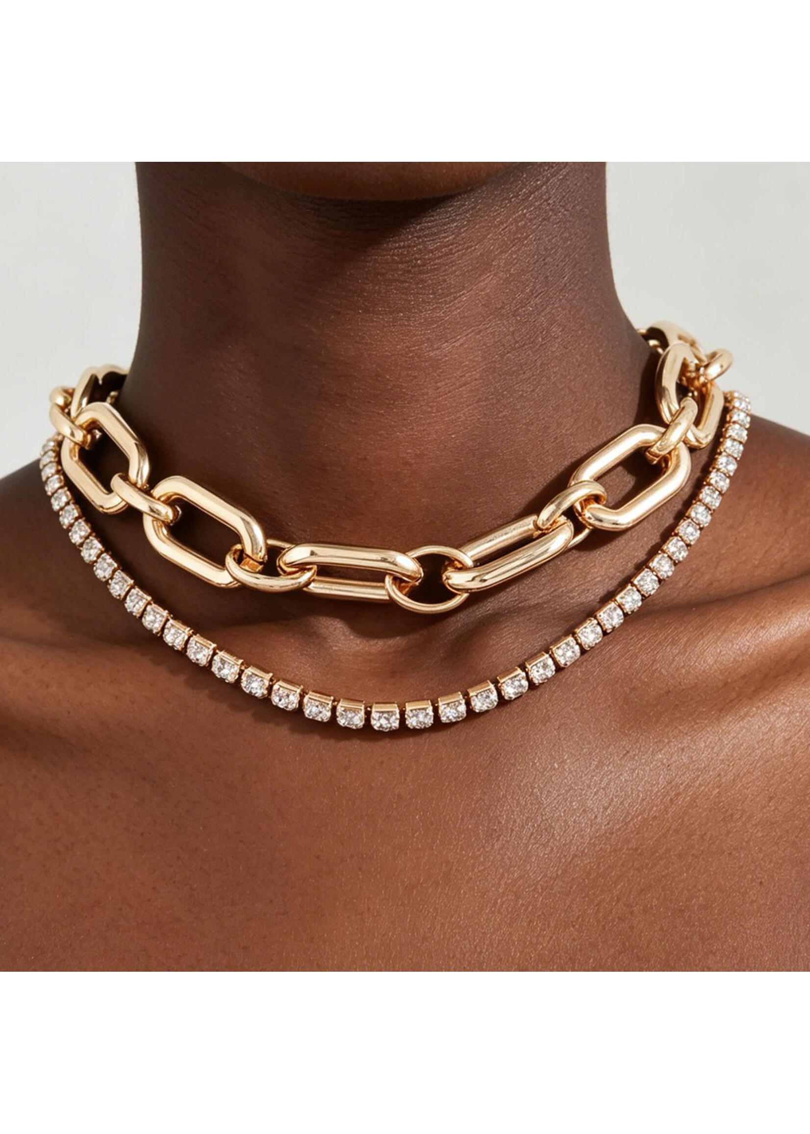 Double Bejeweled Chain Choker Necklace