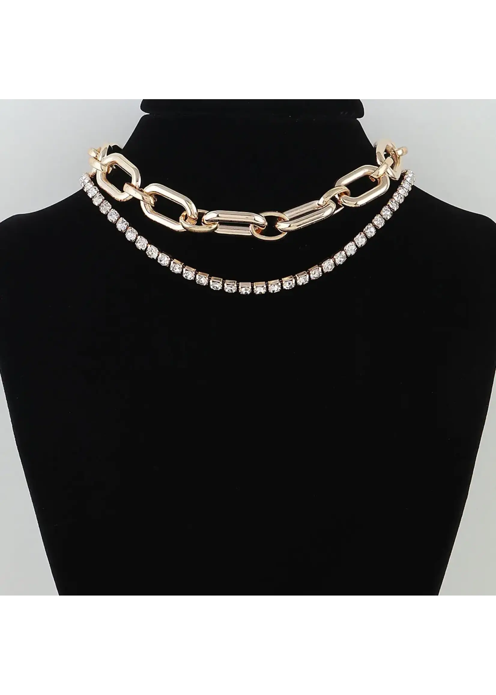 Double Bejeweled Chain Choker Necklace