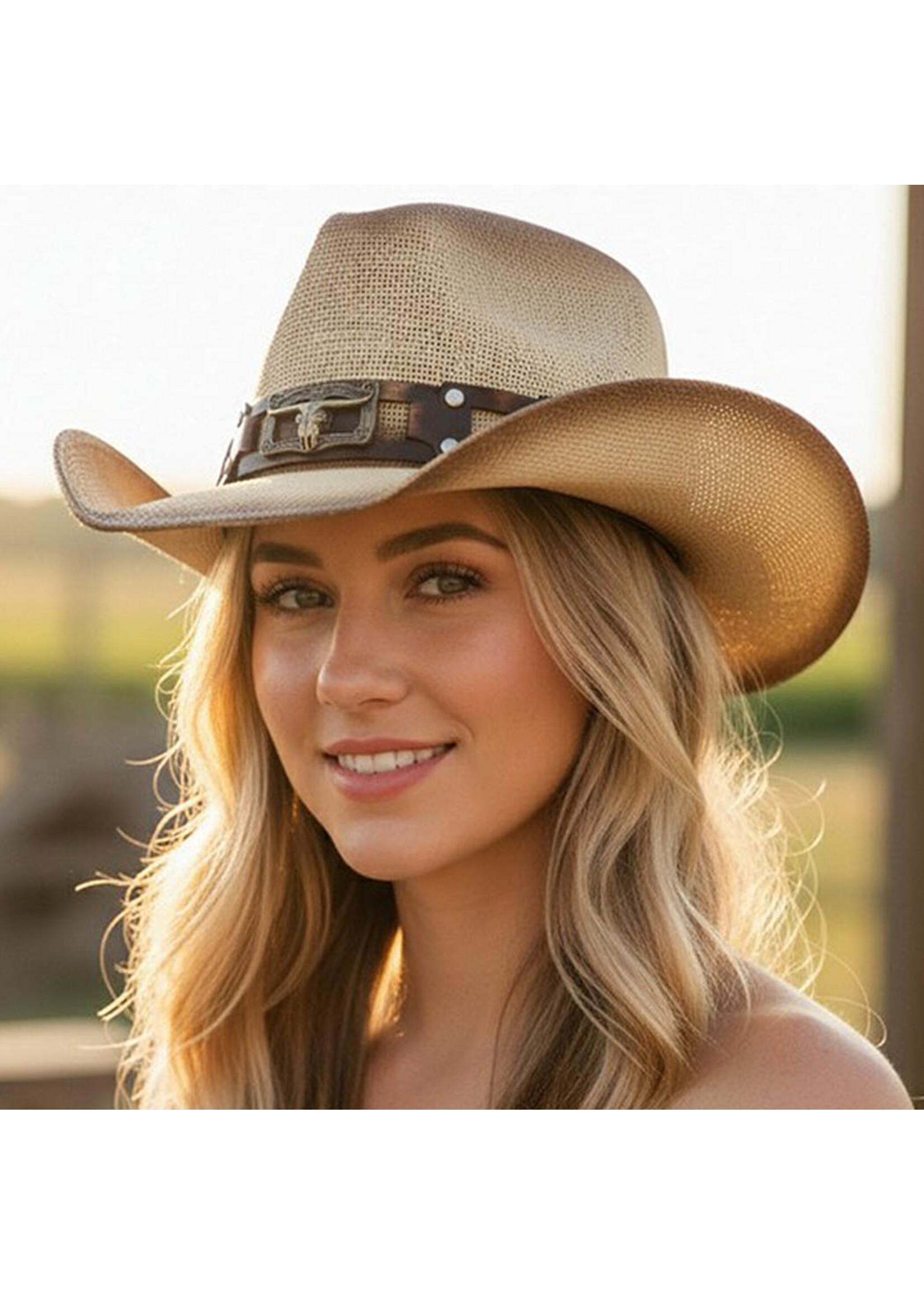 Rugged Studded Band Cowboy Hat w/ Longhorn Buckle