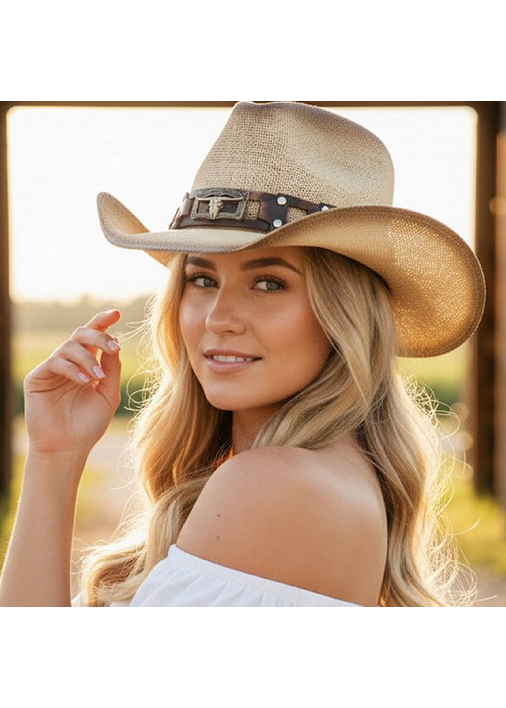 Rugged Studded Band Cowboy Hat w/ Longhorn Buckle