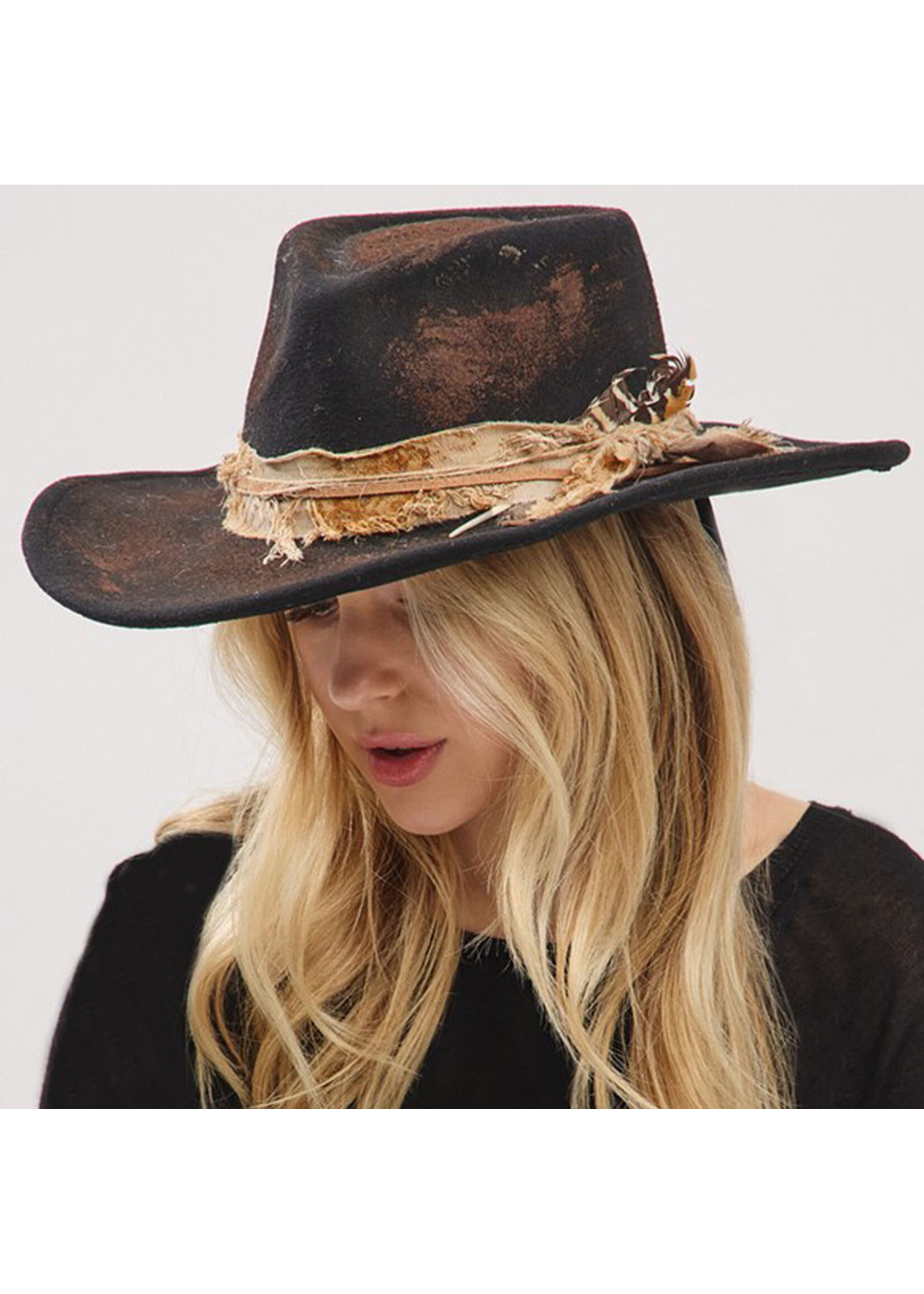 Vintage Versatile Shapeable Cowgirl & Fedora Hat with Feathers