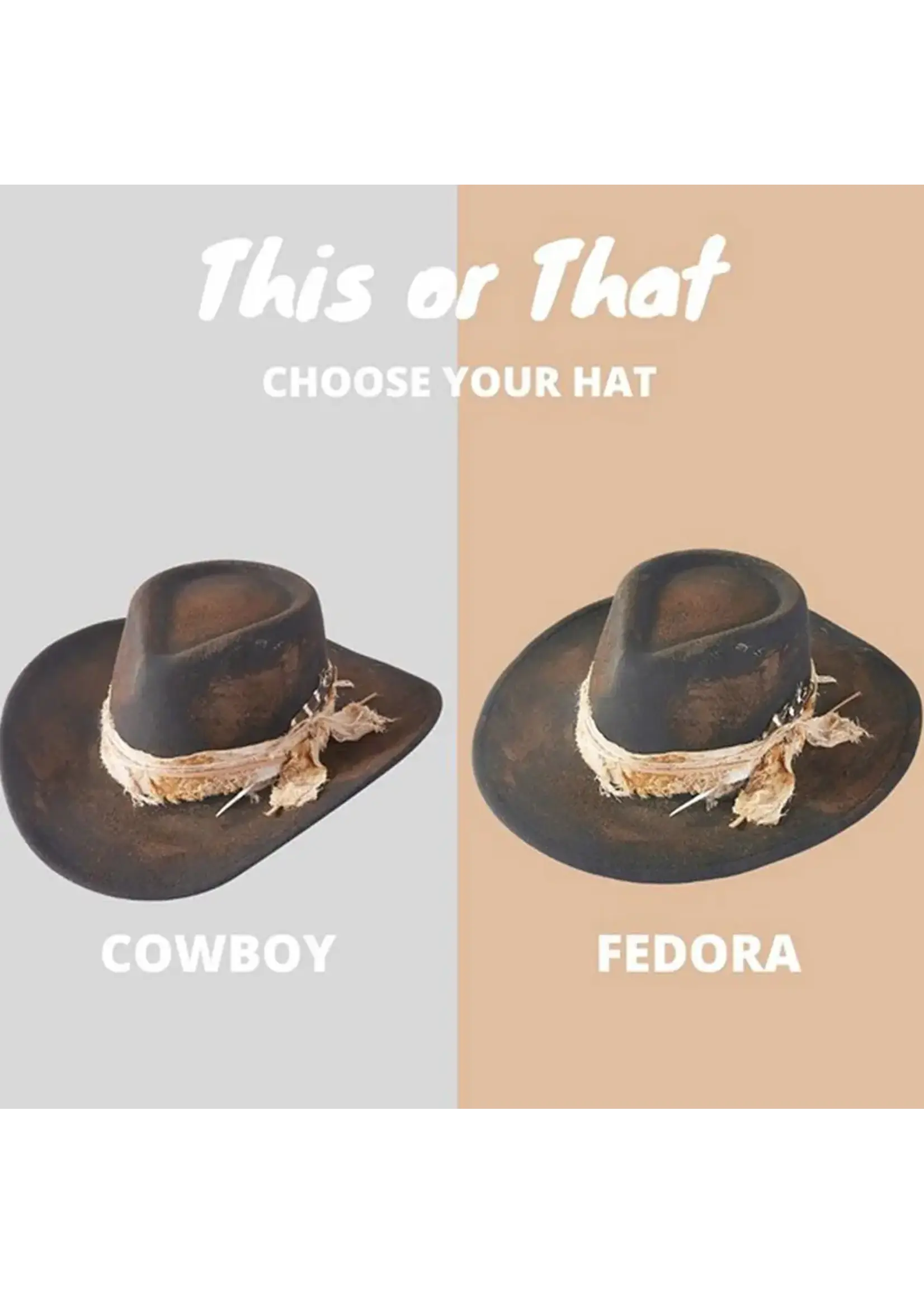 Vintage Versatile Shapeable Cowgirl & Fedora Hat with Feathers