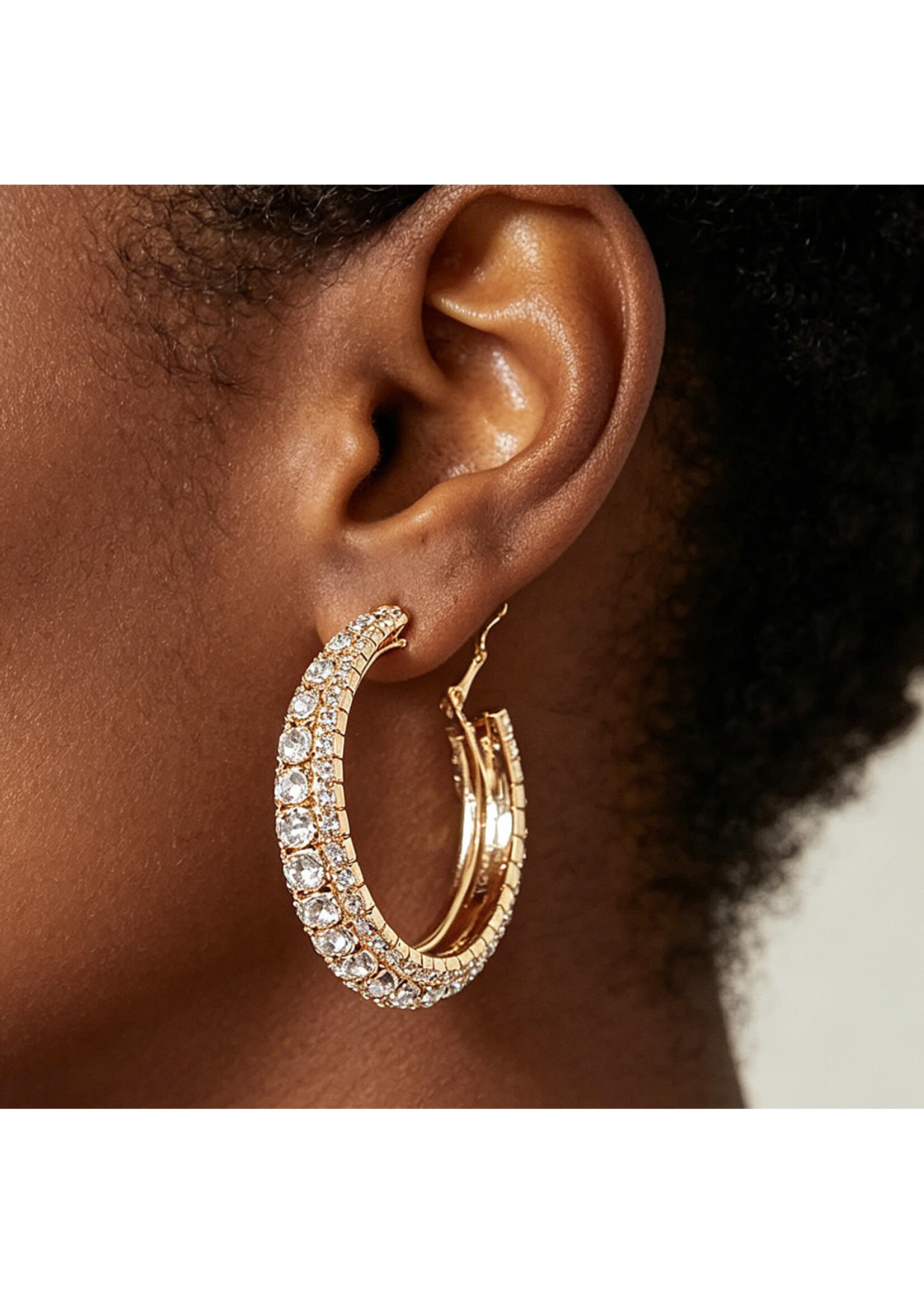 Multi Rhinestone 40mm Hoop Earring