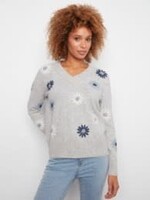 Charlie B Charlie B Embroidered V-Neck Sweater Wide Cuff
