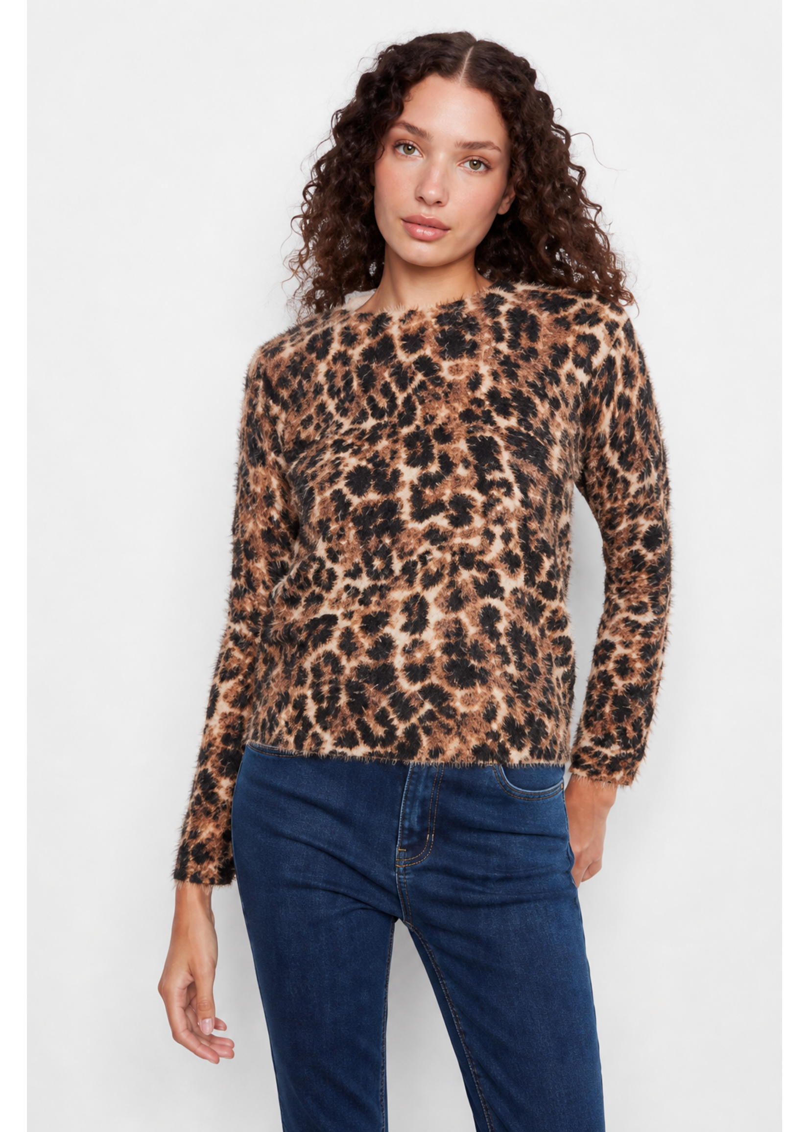 Charlie B Charlie B Long Sleeve Hairy Knit Crew Sweater