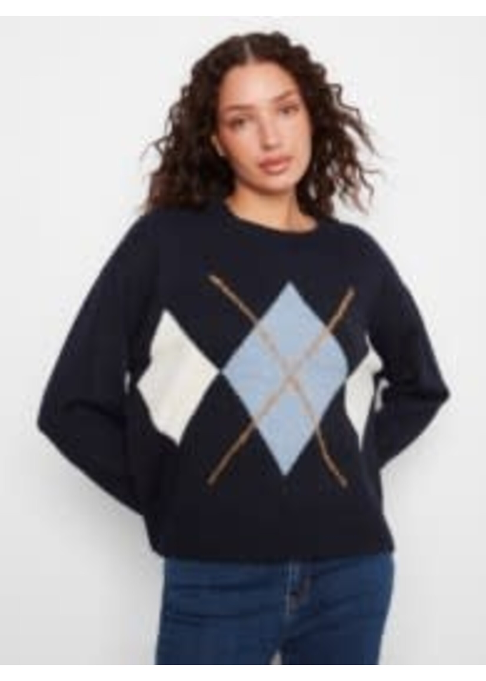 Charlie B Charlie B Long Sleeve Crew Sweater Argyle