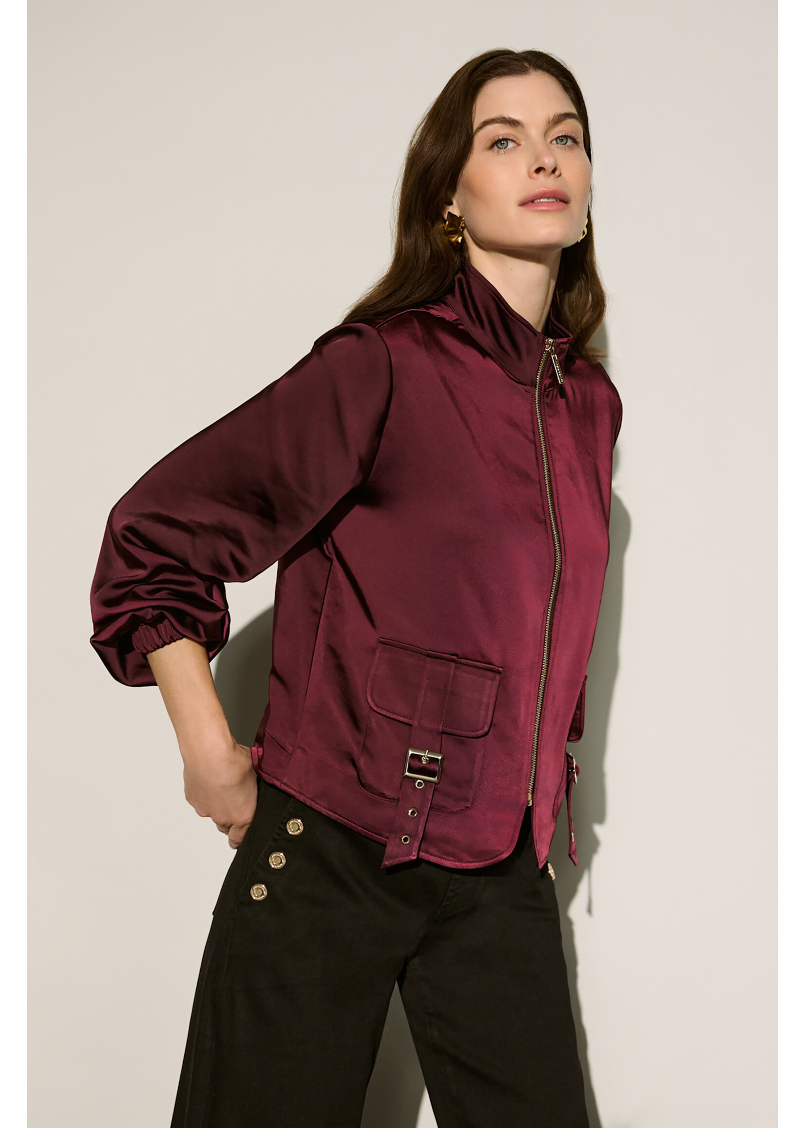 Joseph Ribkoff JR Satin Puff Sleeve Utility Jacket