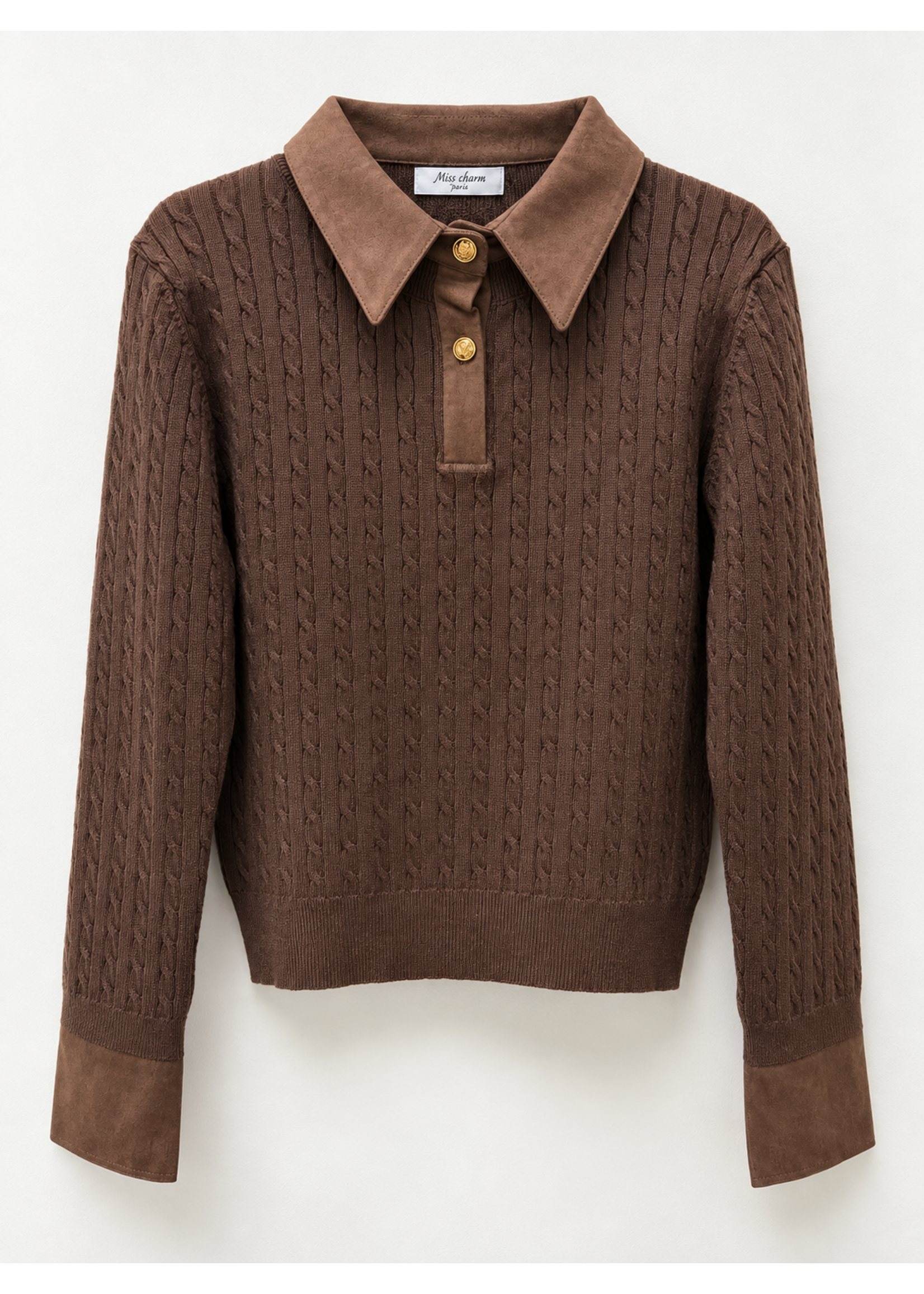 Miss Charm Miss Charm Sweater Polo Brown O/S