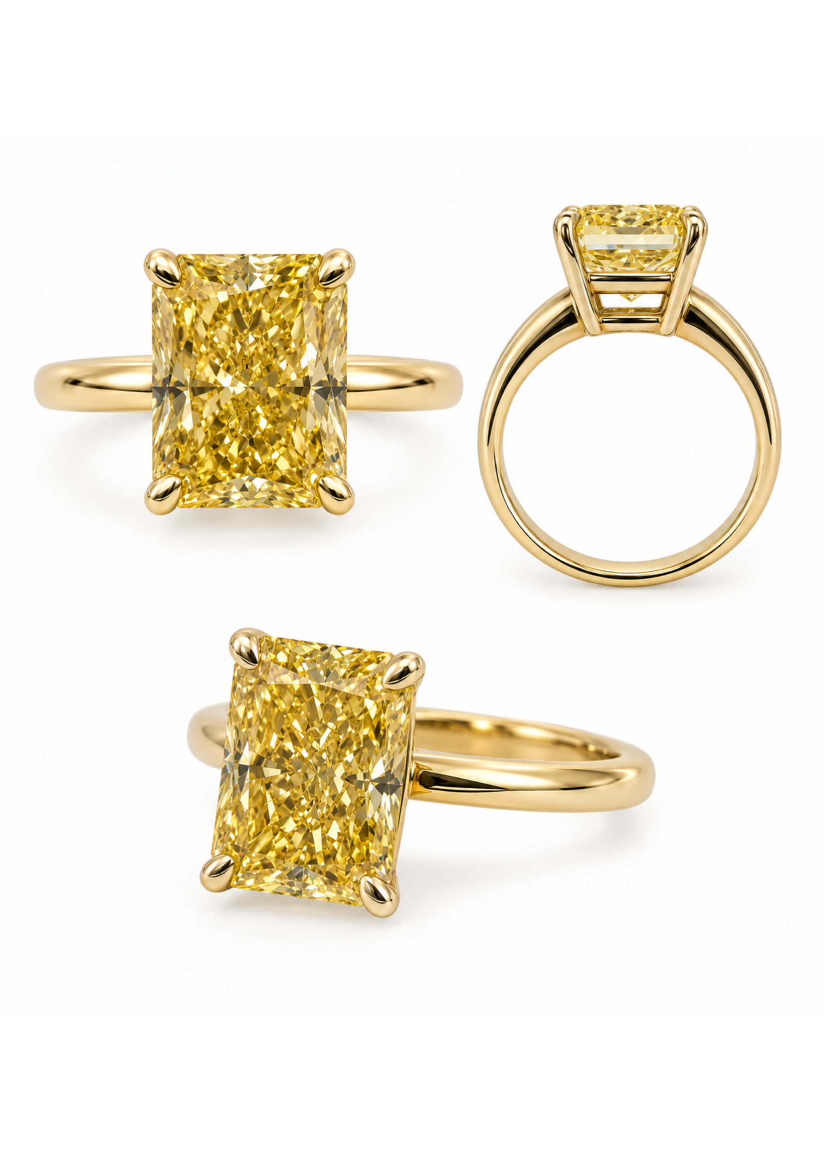 Custom Radiant Cut Lab Diamond Ring Vivid Yellow 3.41ct size 4.5