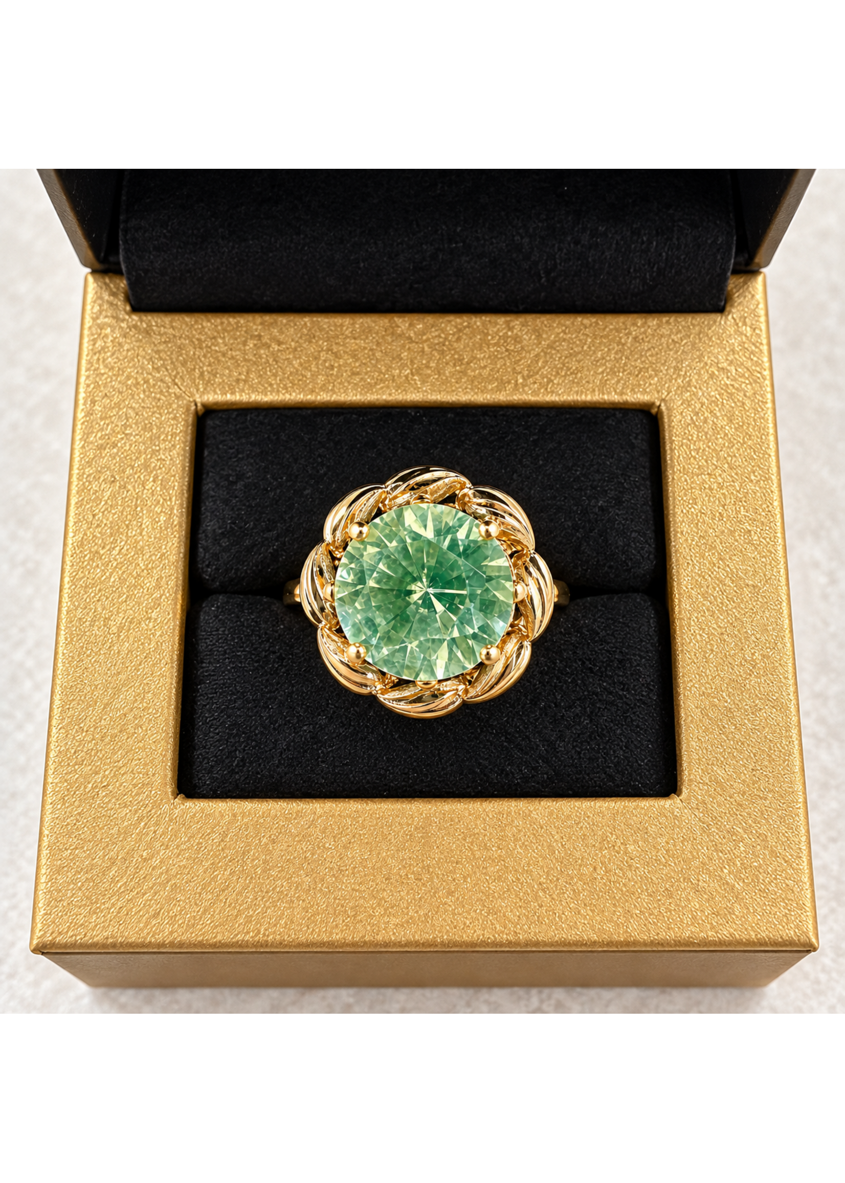 Vintage Flower Ring with Green Stone 10ky SZ 8 MSRP $800