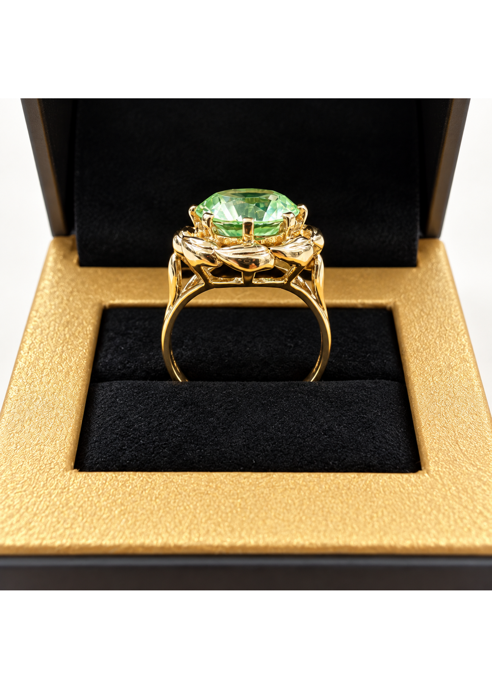 Vintage Flower Ring with Green Stone 10ky SZ 8 MSRP $800