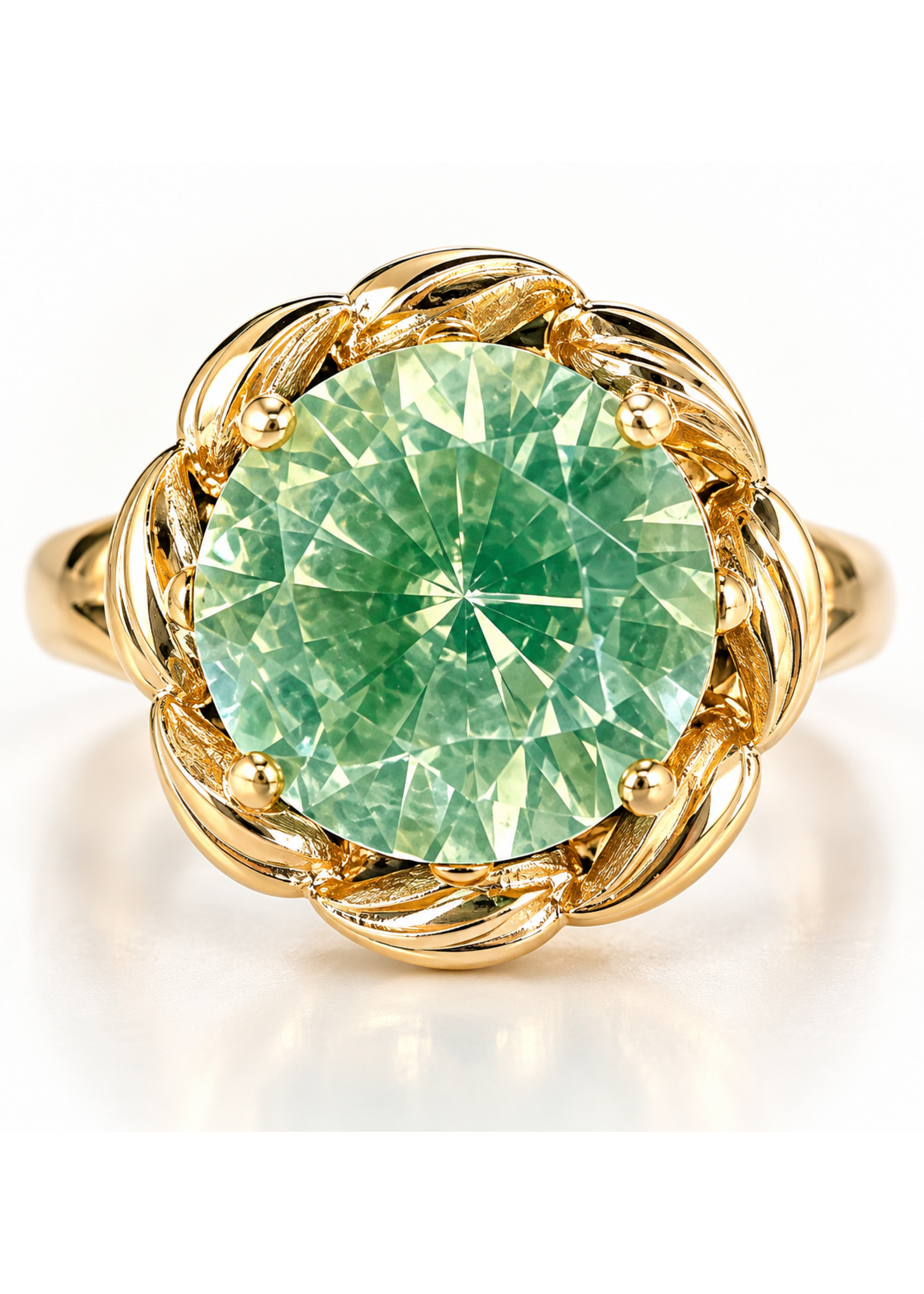 Vintage Flower Ring with Green Stone 10ky SZ 8 MSRP $800