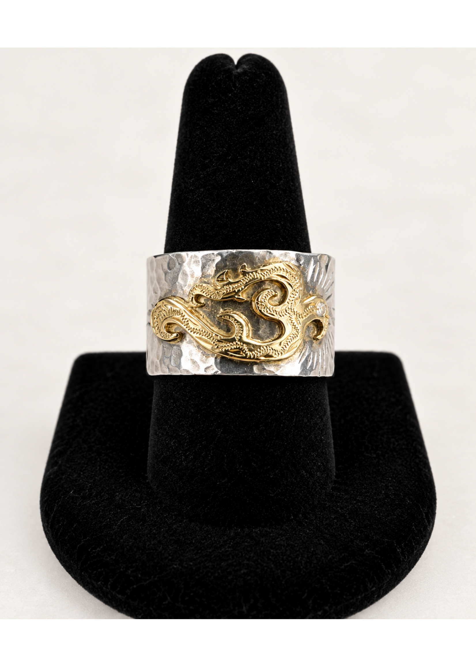Custom Wide Sterling, Gold, Diamond Hammer Band 13mm