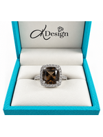 Vintage 10kw Halo Smoky Quartz Ring size 7.25 MSRP $1200