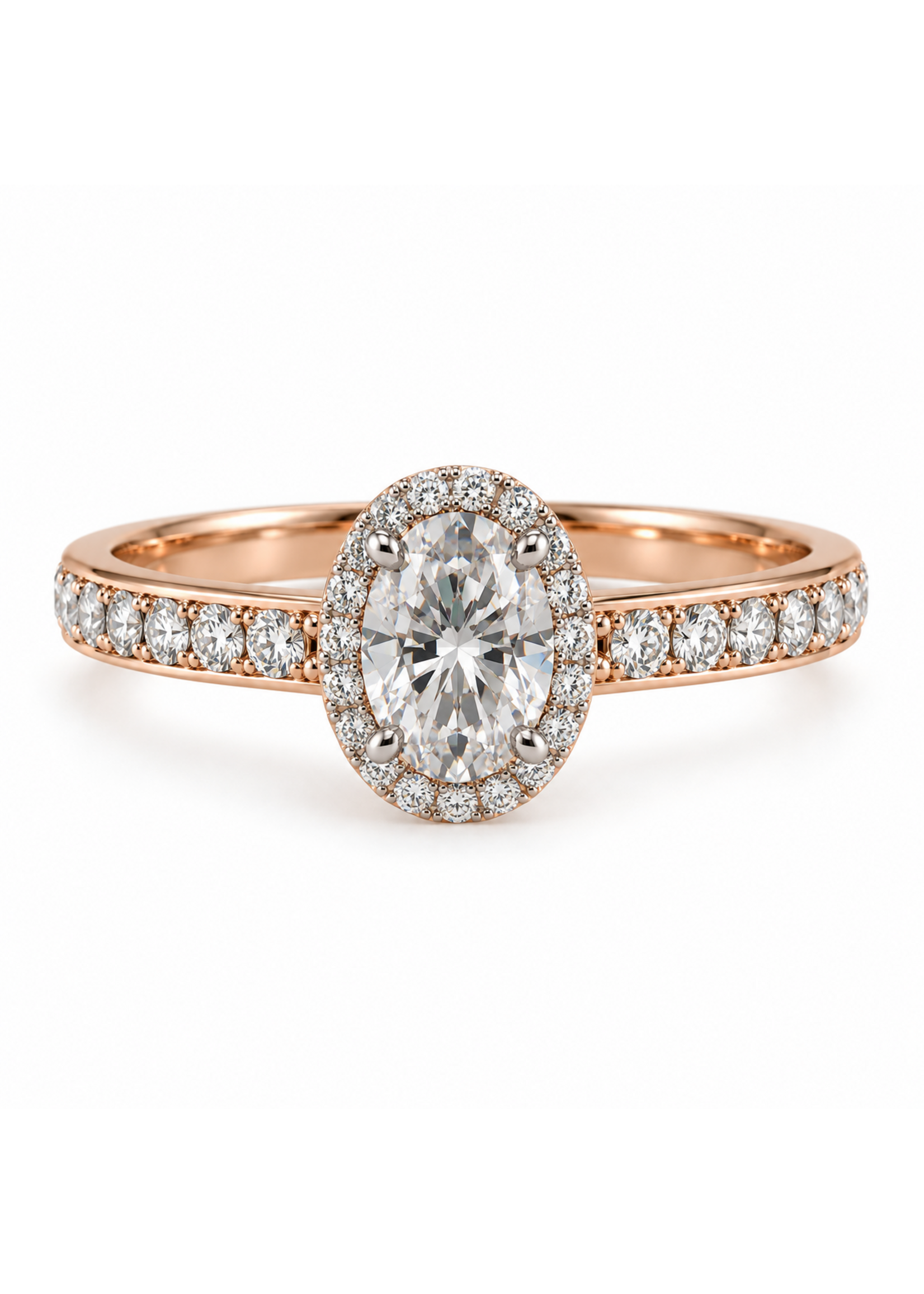 Vintage Two Tone R/W Double Band Oval Halo Diamond SZ 5 MSRP $1800