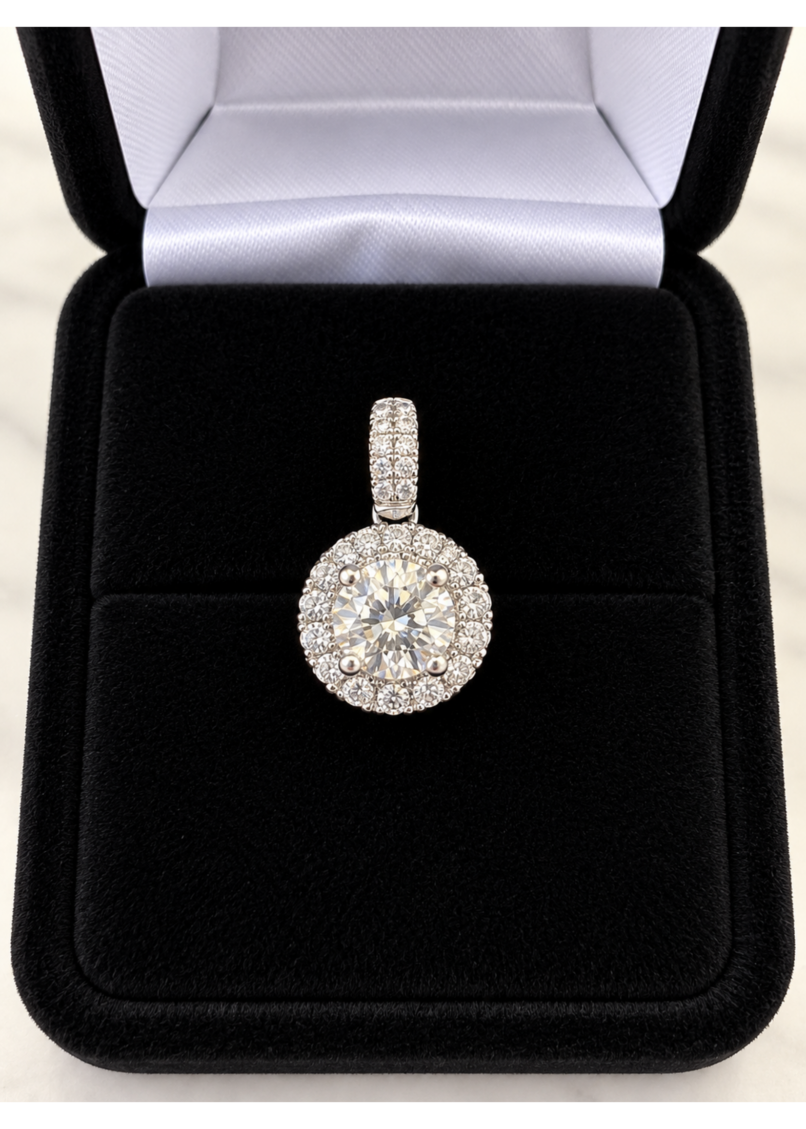 Vintage 10kw Lab Diamond Cluster Double Halo Pendant MSRP $1200