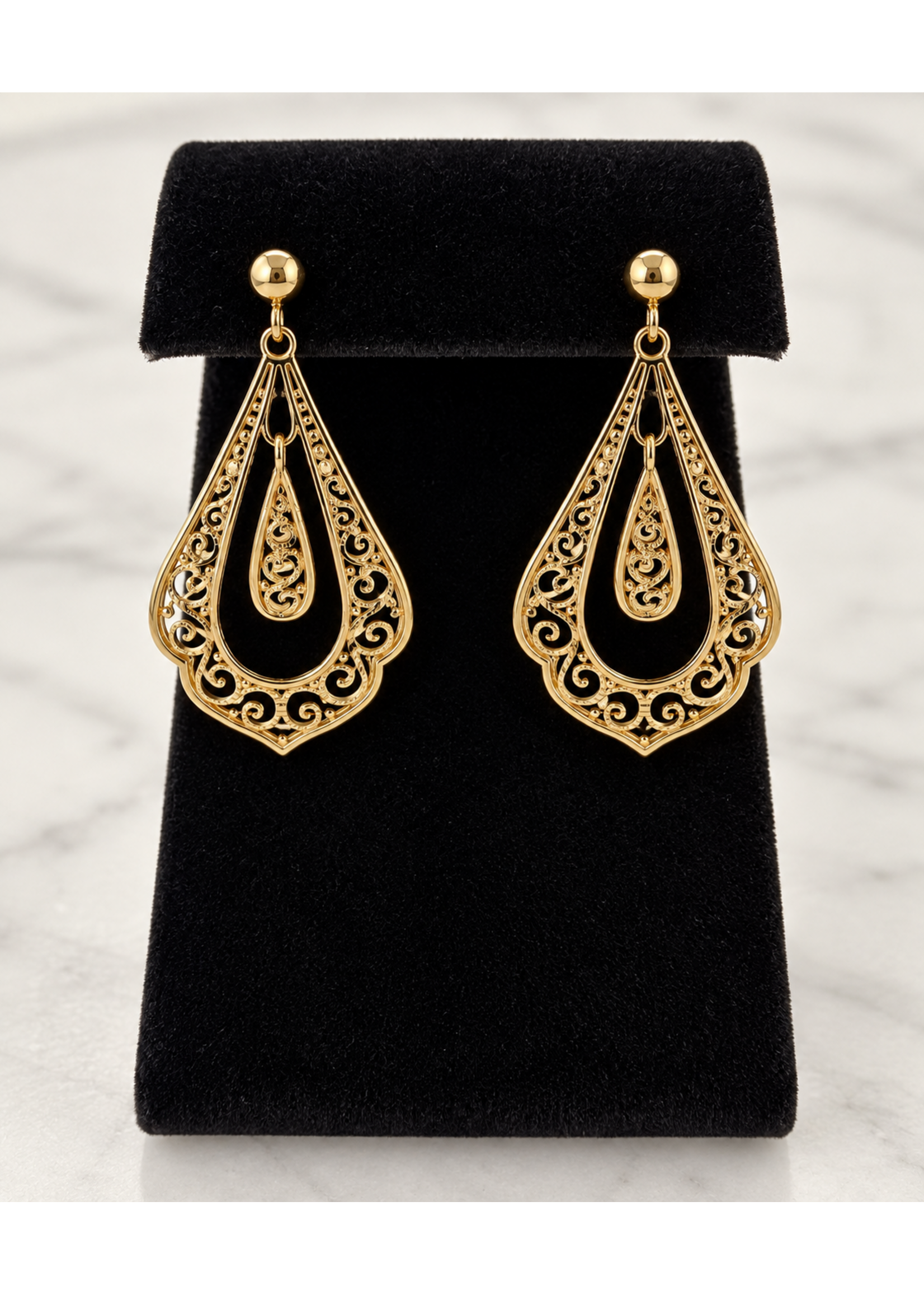 Vintage 14ky Filigree Dangle Earrings MSRP $600
