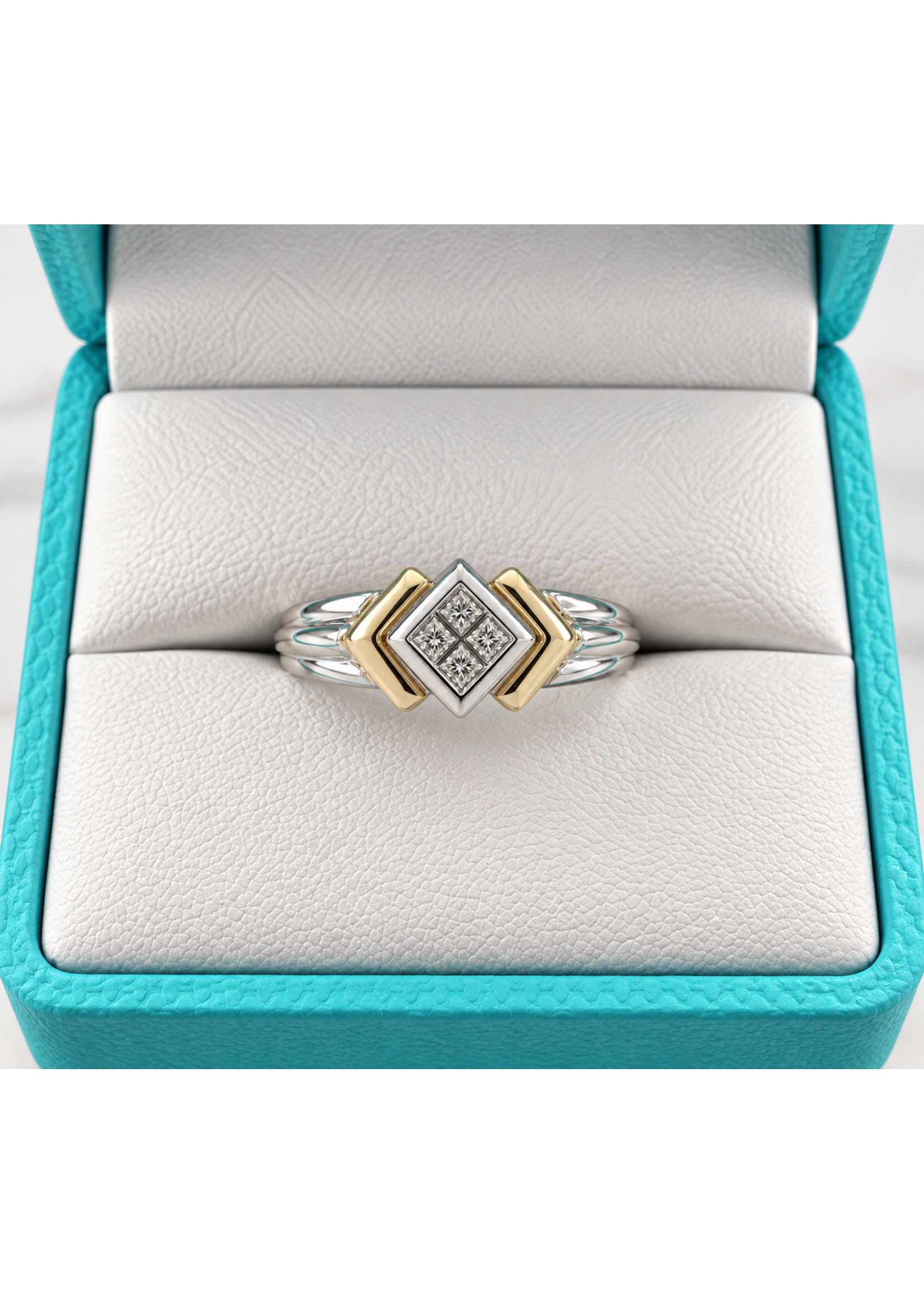 Vintage 10k Two Tone Quad Princess Diamond Ring size 7