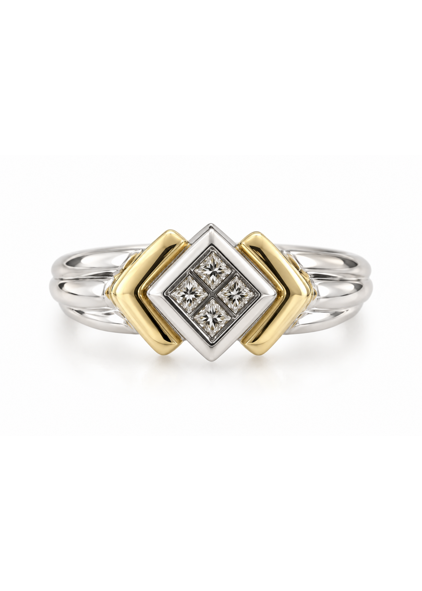 Vintage 10k Two Tone Quad Princess Diamond Ring size 7
