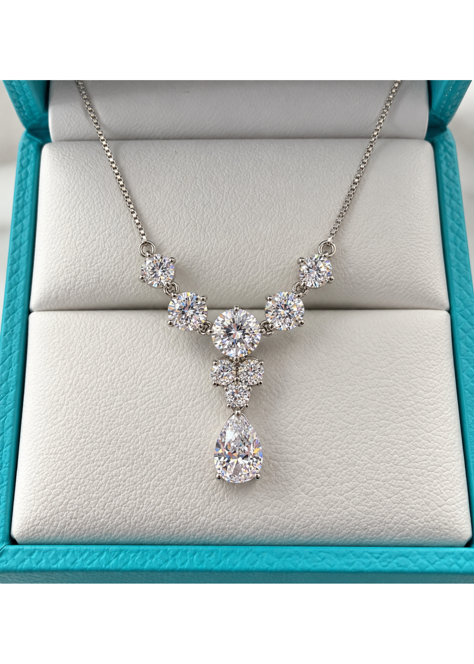Sterling Pear CZ Cluster Necklace MSRP $300