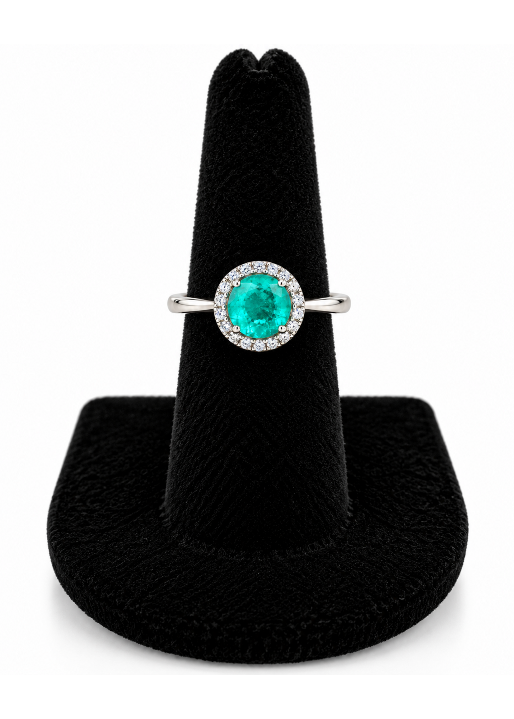 Sterling Round Halo Colored CZ Ring