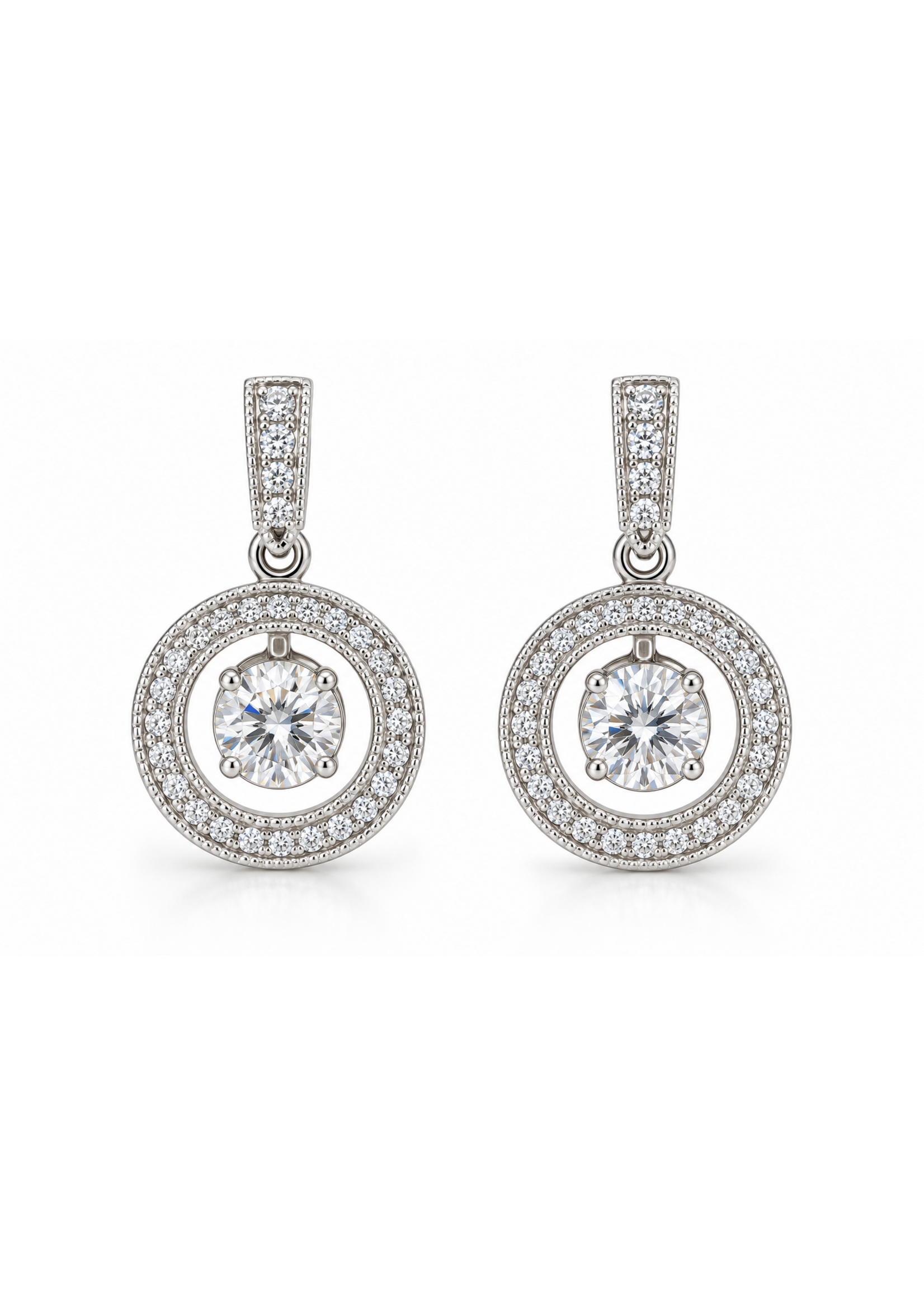 Vintage Sterling CZ Halo Drop Earrings