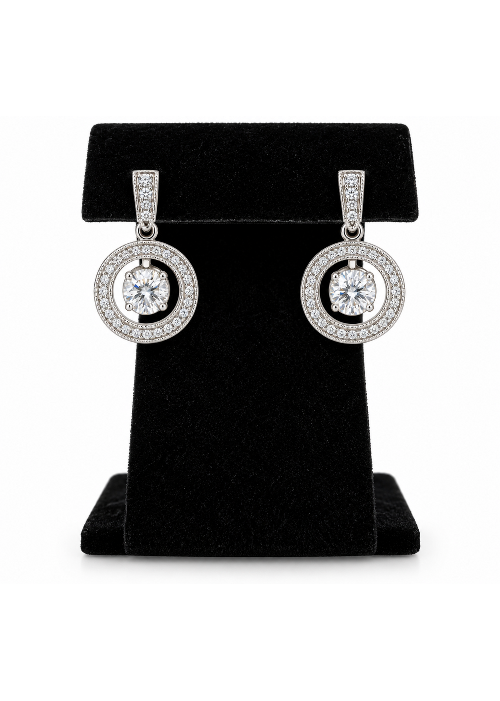 Vintage Sterling CZ Halo Drop Earrings