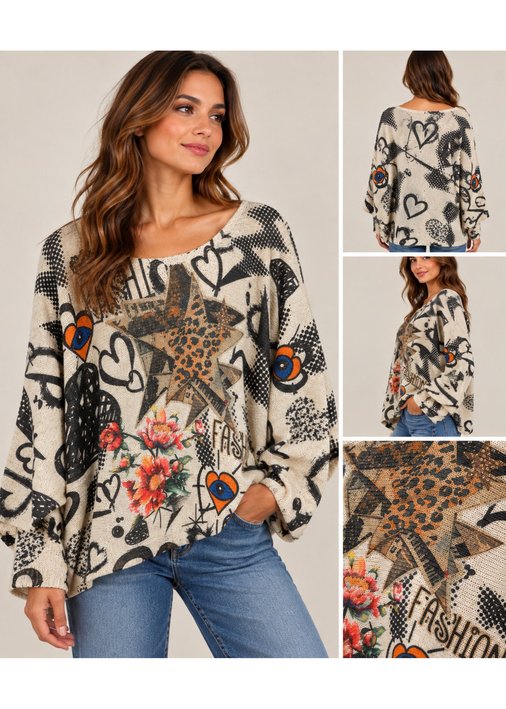 Mama Mia Printed Sweater O/S