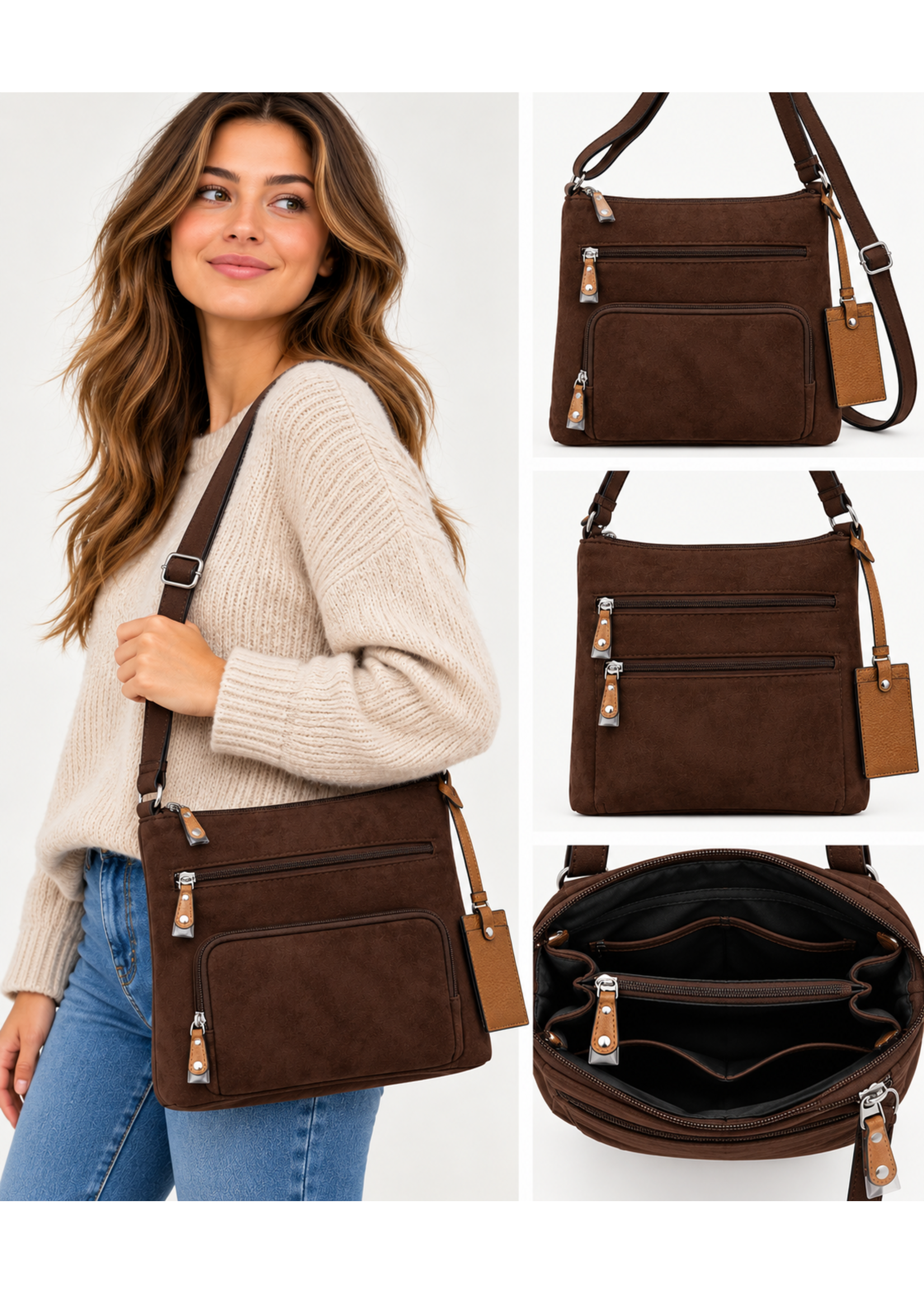 Seven Days Faux Suede Crossbody Bag