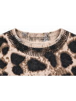 Moffi International Leopard Print Light Weight Sweater Embelished