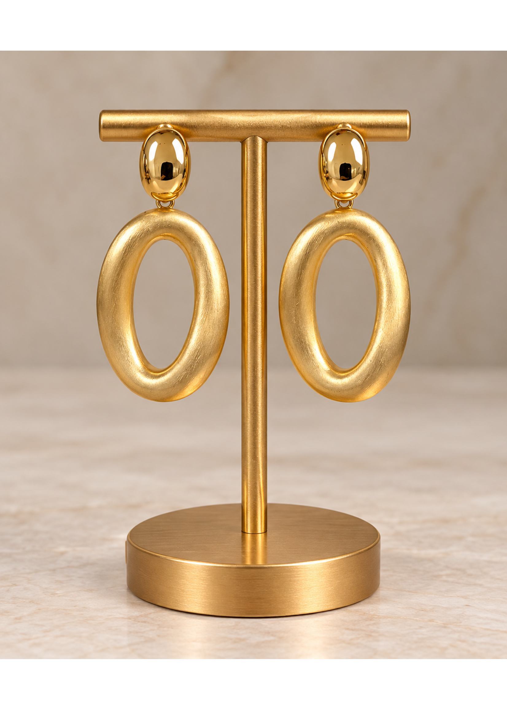 Gold Color Chunky Oval Drop Earrings