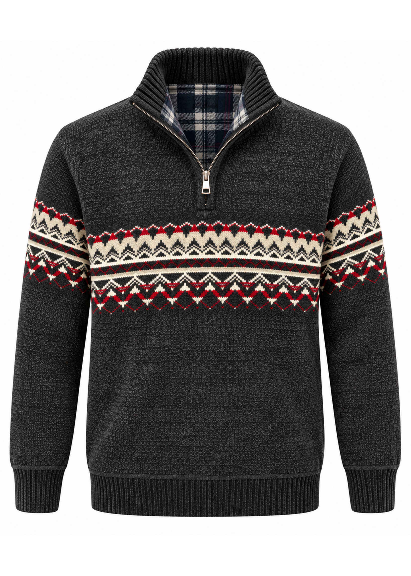 Urbaine Urbaine Men's 1/4 Zip Sweater Polar Plaid