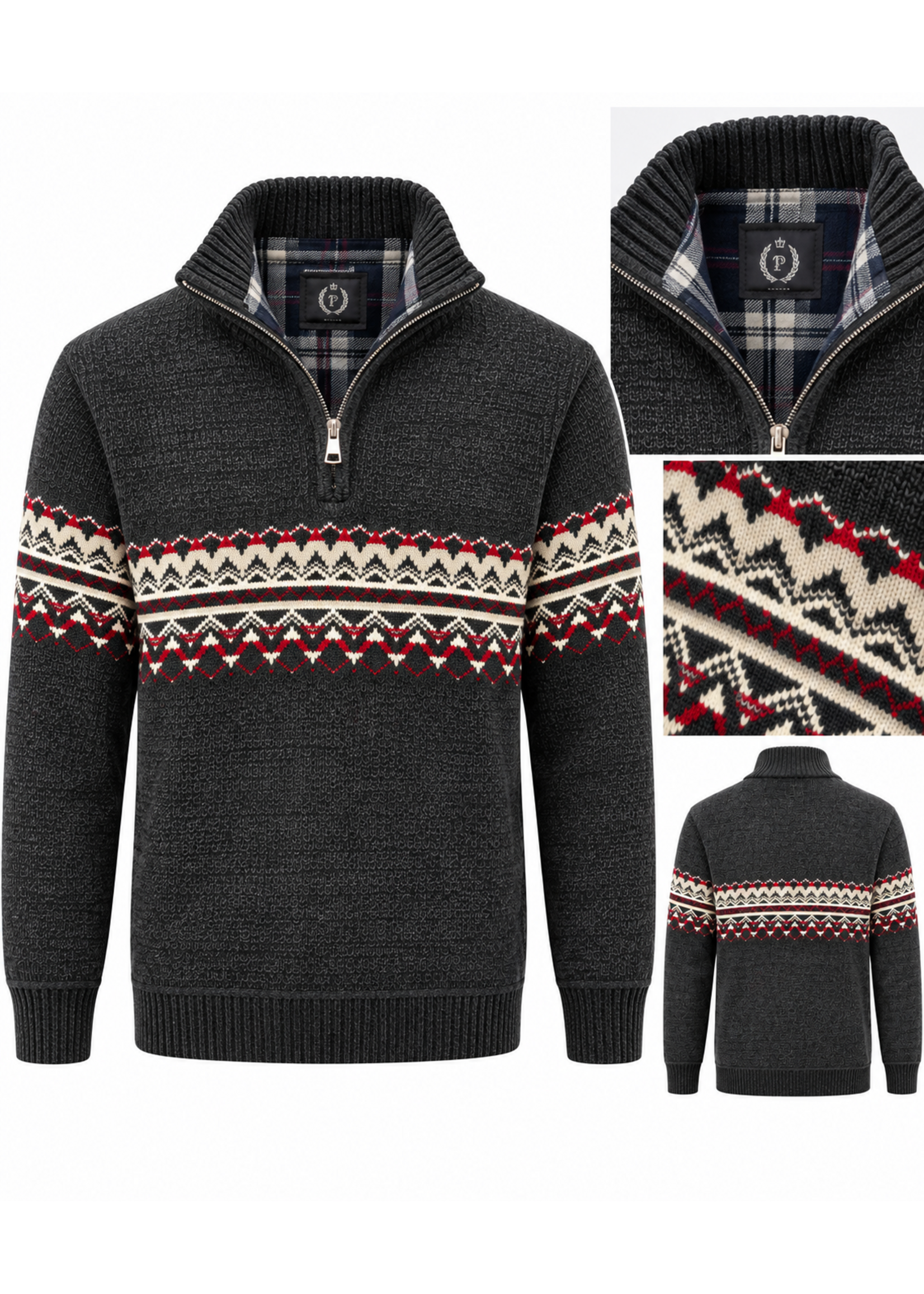 Urbaine Urbaine Men's 1/4 Zip Sweater Polar Plaid