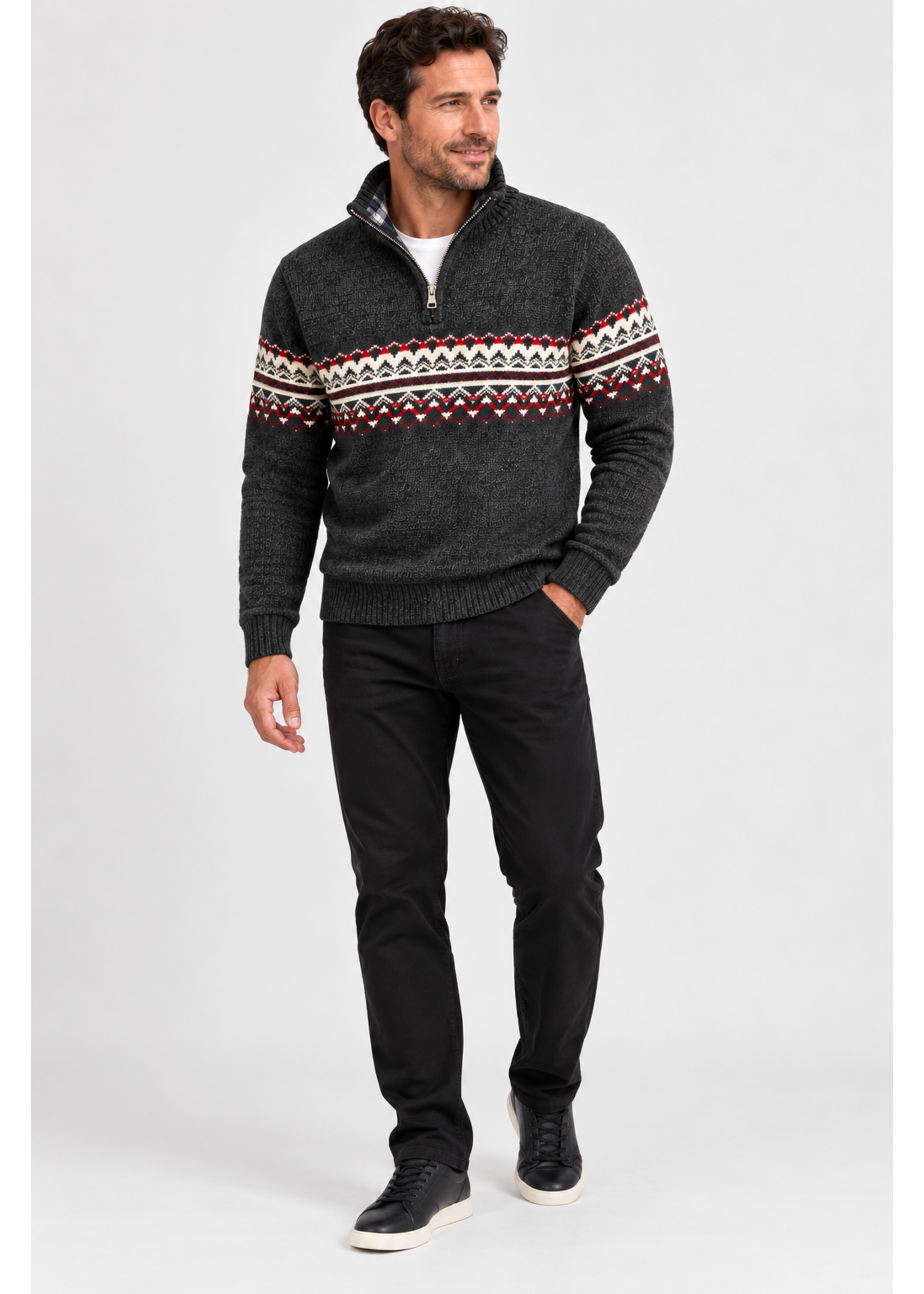 Urbaine Urbaine Men's 1/4 Zip Sweater Polar Plaid