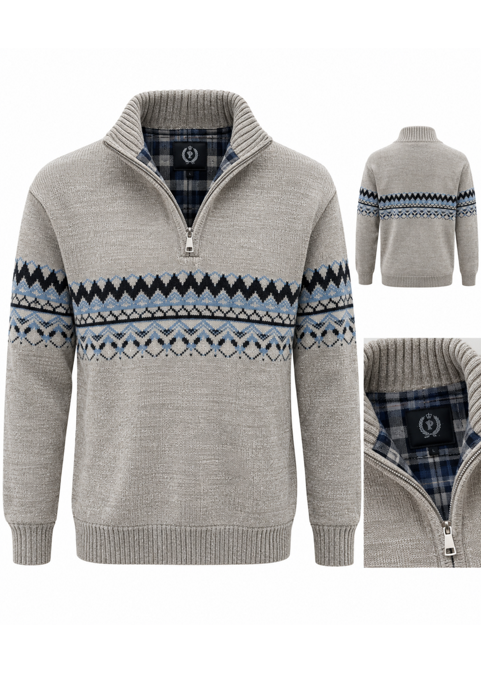 Urbaine Urbaine Men's 1/4 Zip Sweater Polar Plaid