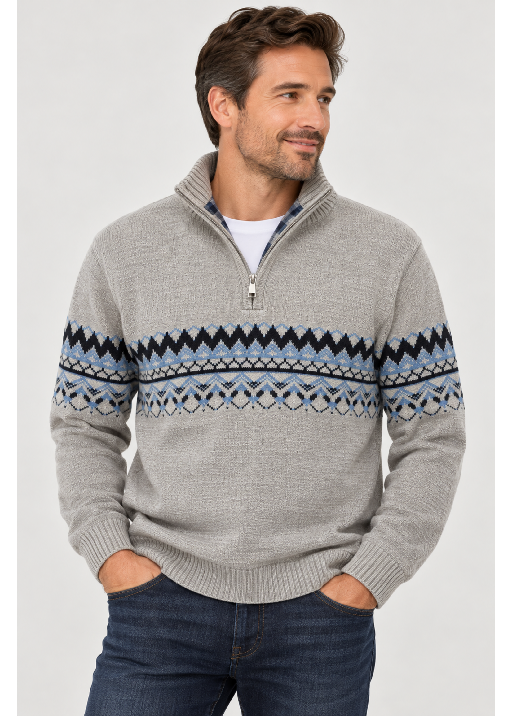 Urbaine Urbaine Men's 1/4 Zip Sweater Polar Plaid