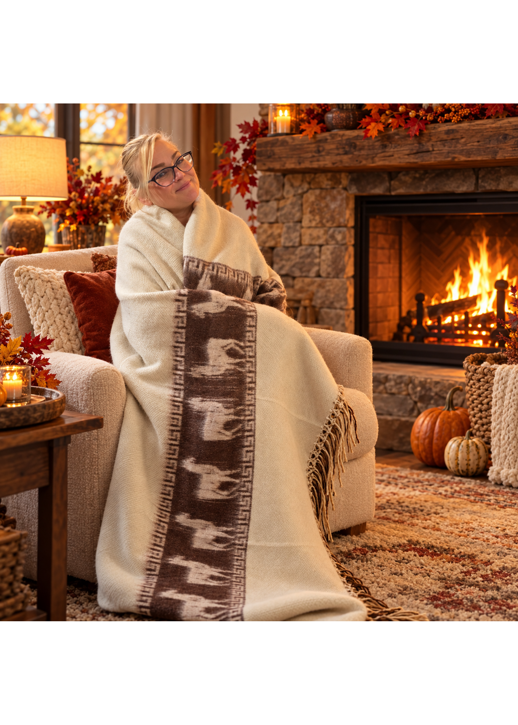 Thick Alpaca Wool Blanket Hand Made in Peru