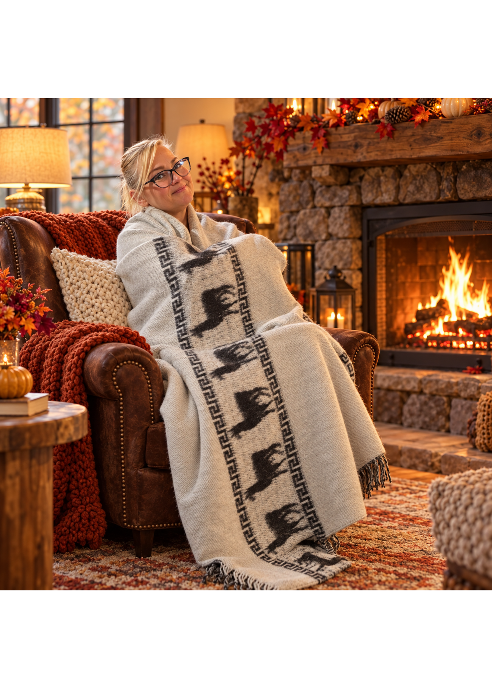 Thick Alpaca Wool Blanket Hand Made in Peru