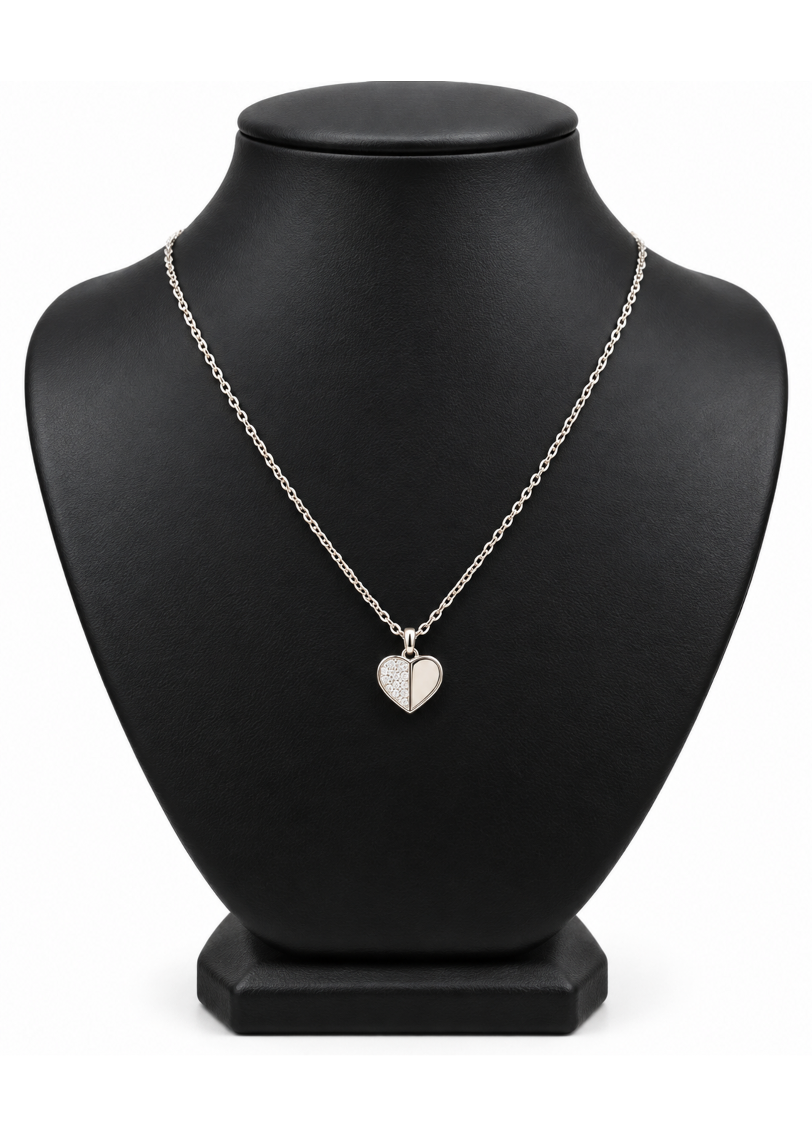 Sterling Paper Clip Chain CZ Heart Pendant 18"